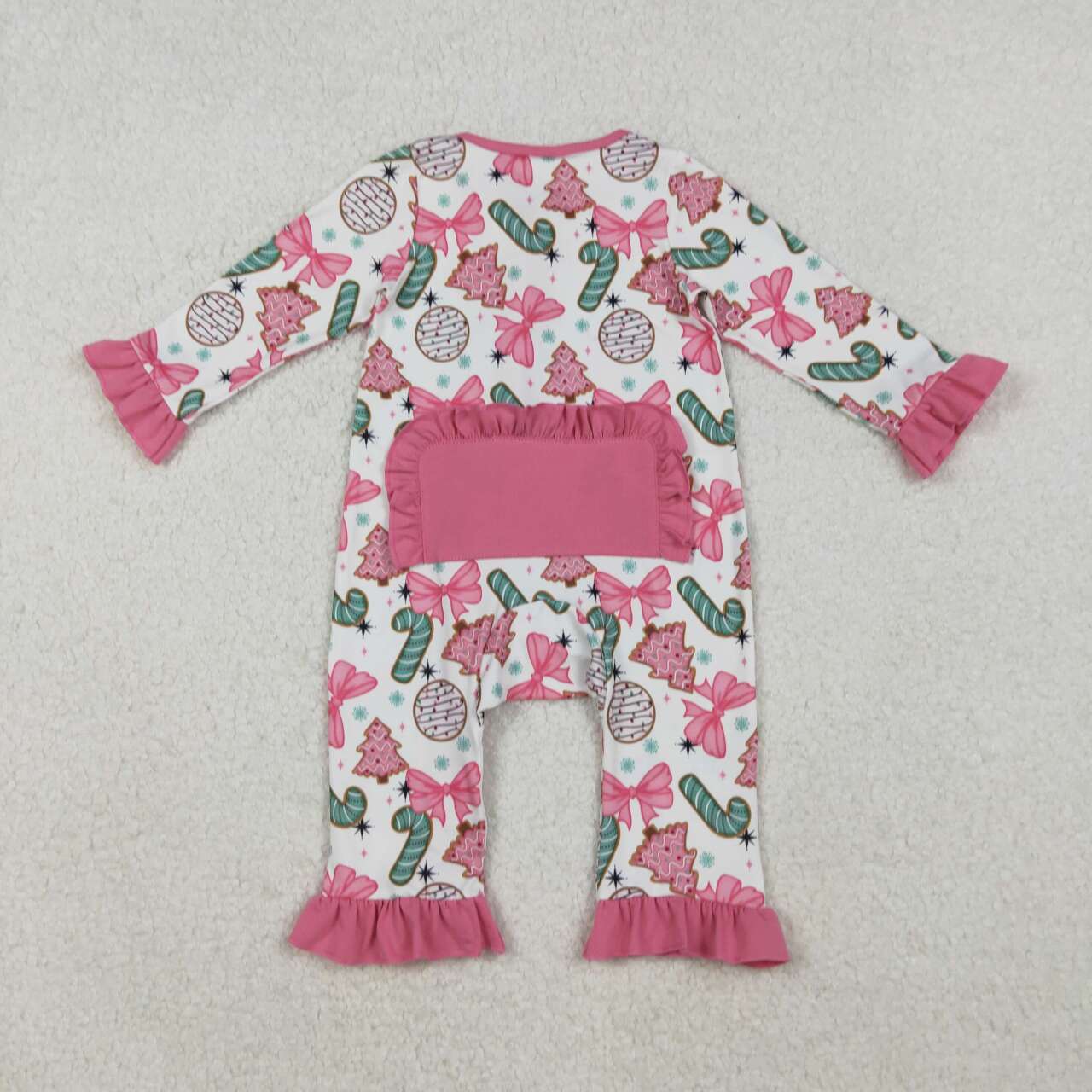 Christmas candy cane bow design kids long sleeve romper