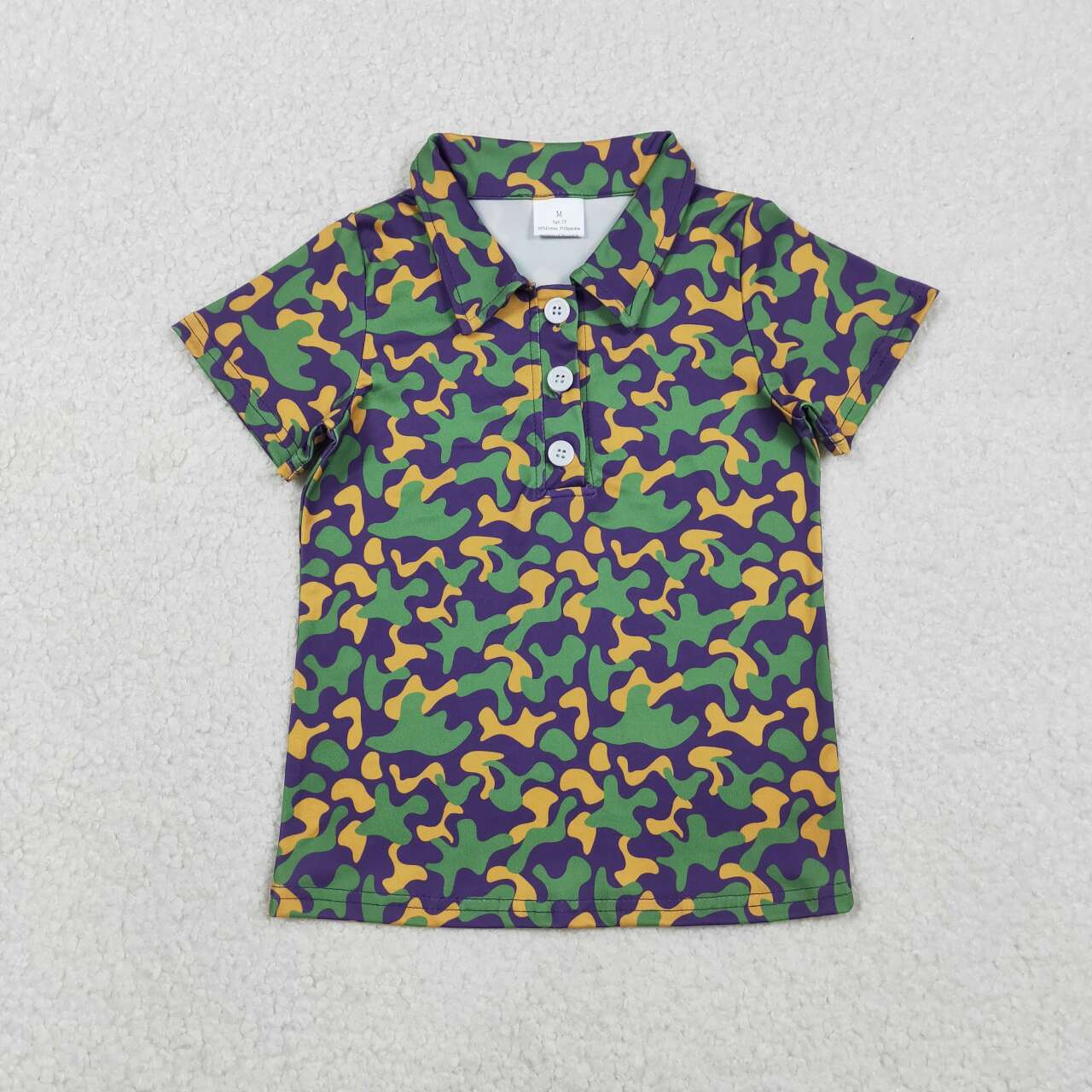 Mardi Gras camo design baby boy short sleeve top