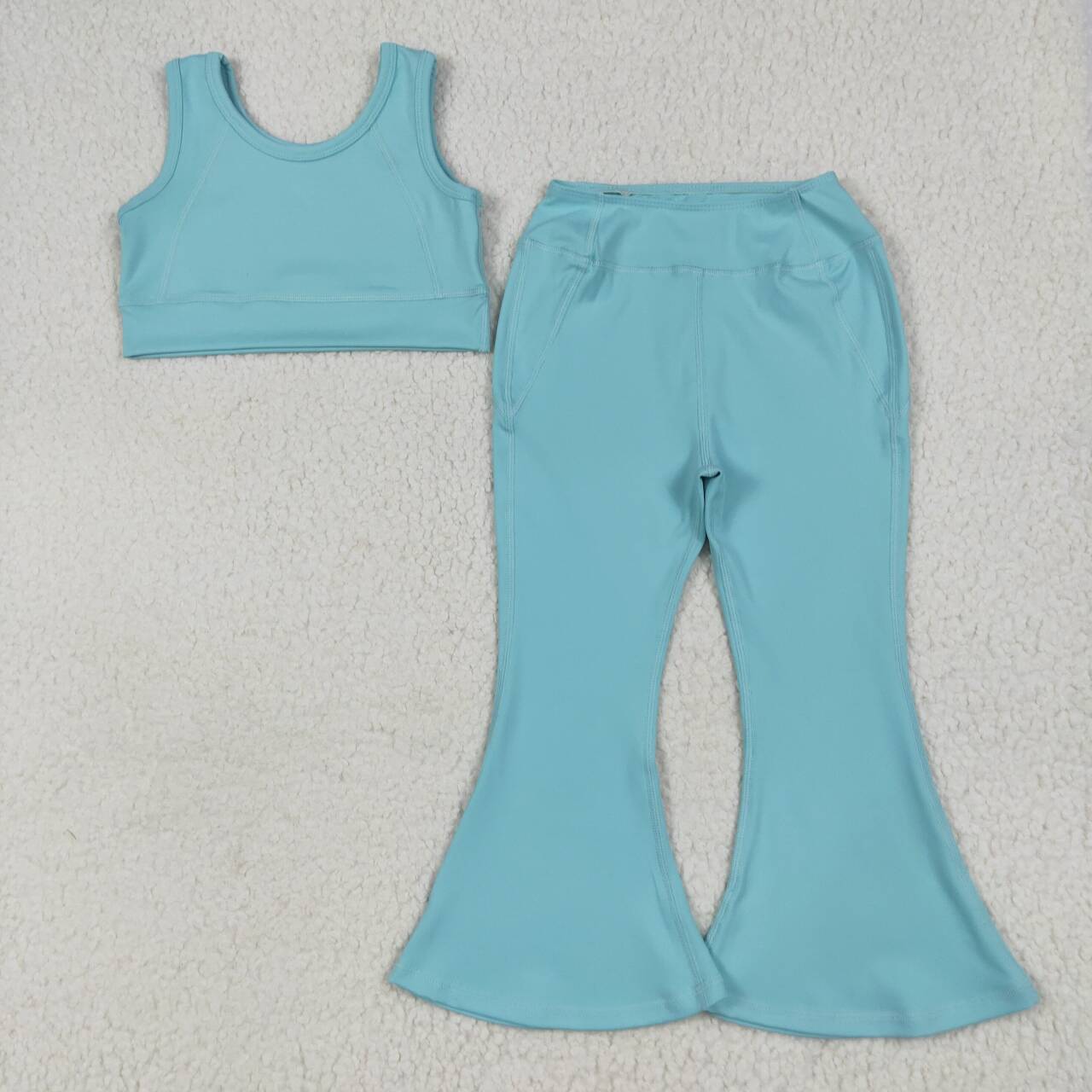 Baby girls blue active wear athletic summer yoga pants outfit