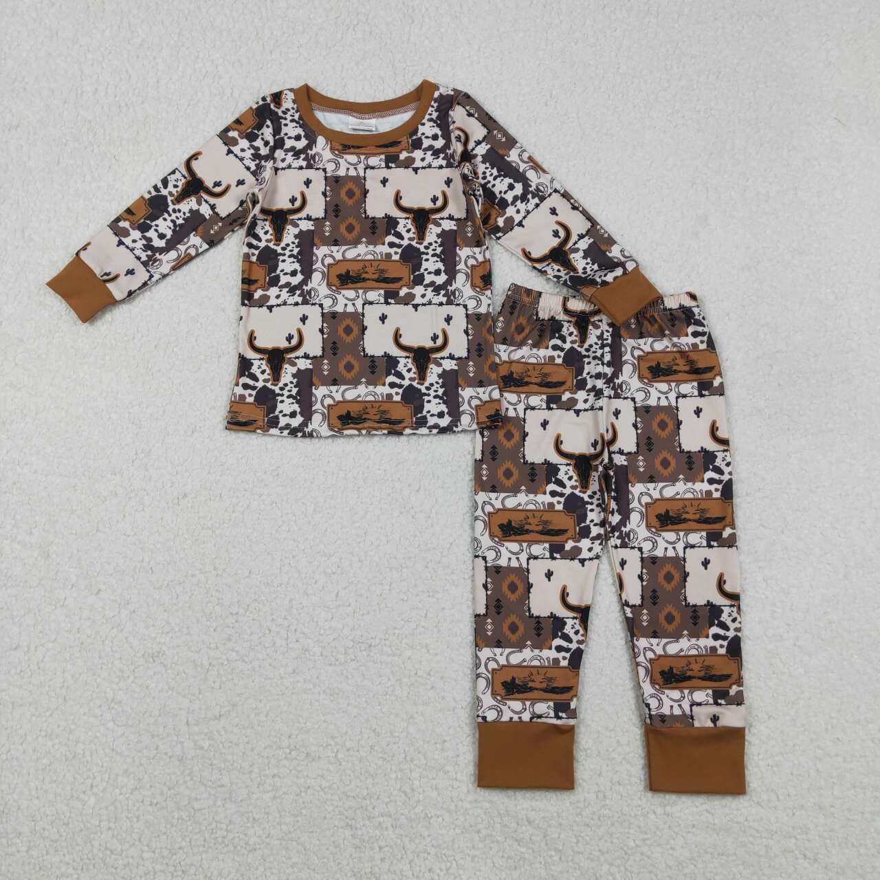 Western cow cactus boys long sleeve pajama set
