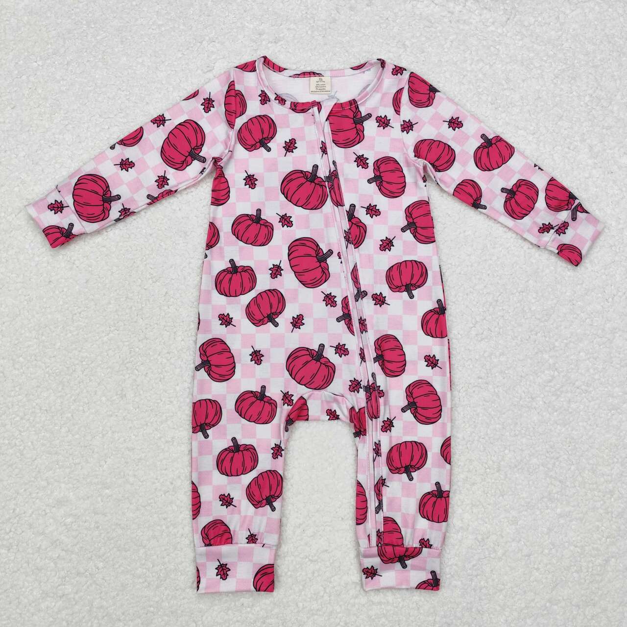 Toddle baby girls hot pink pumpkin checkered bamboo zip romper