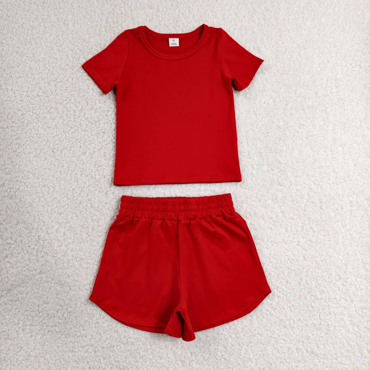 Red yoga top matching shorts girls summer outfit