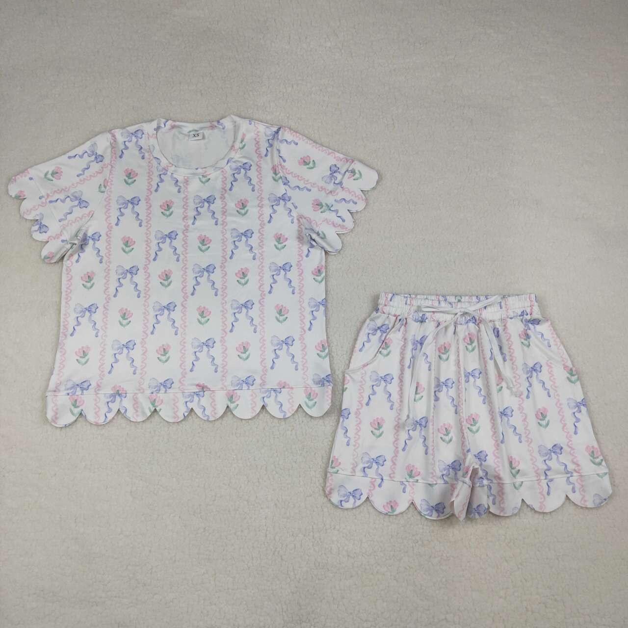 Adult Women blue bow top matching shorts summer outfit