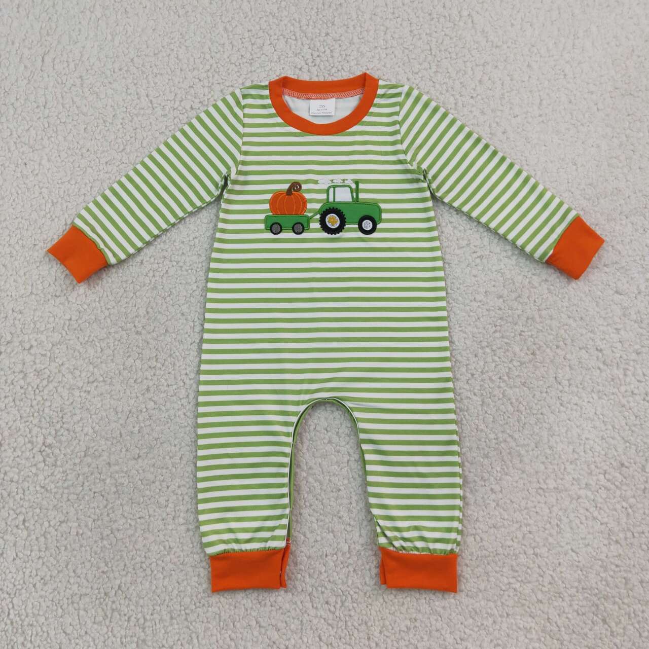 Toddle baby boy long sleeve embroidery pumpkin truck romper