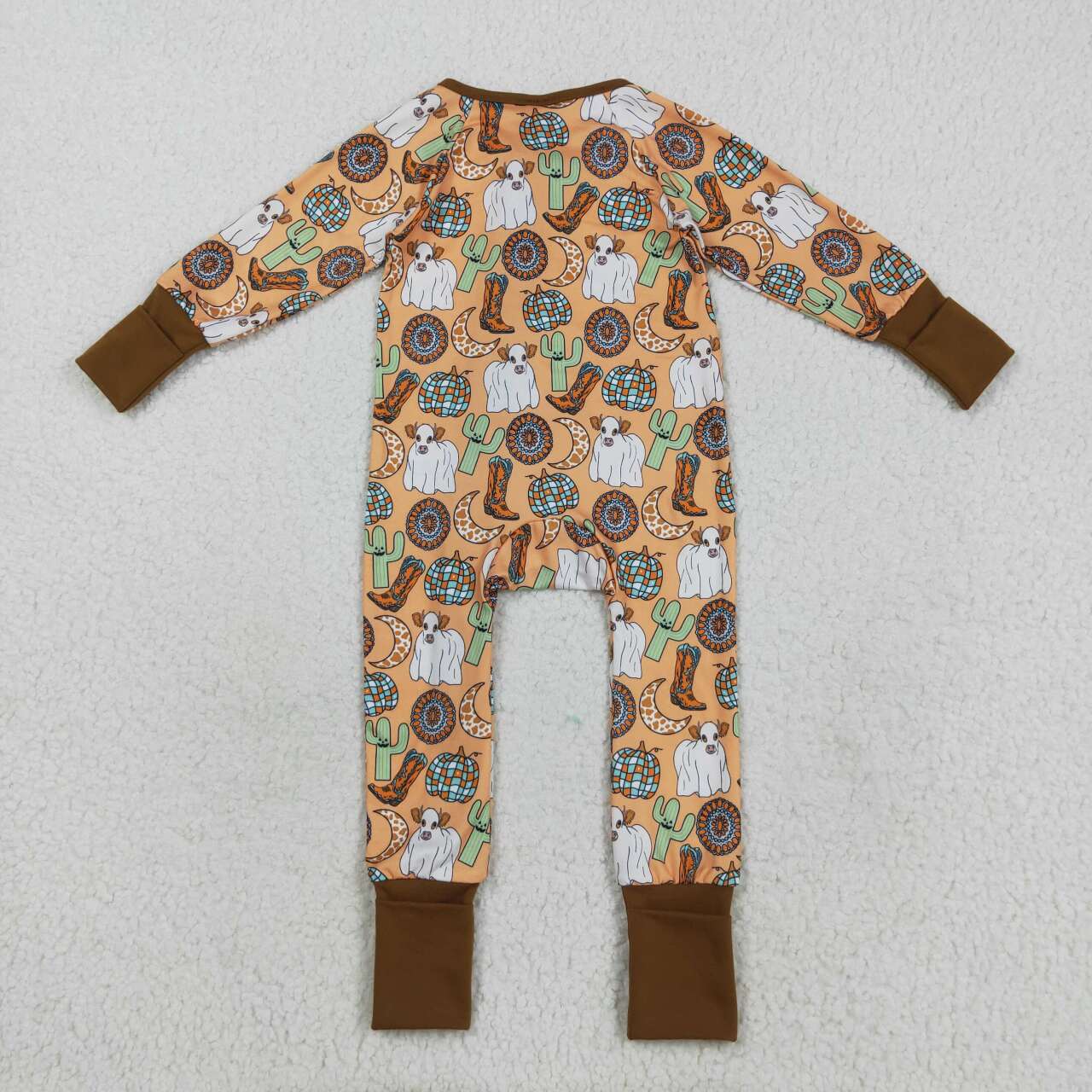 Western cow kids long sleeve romper