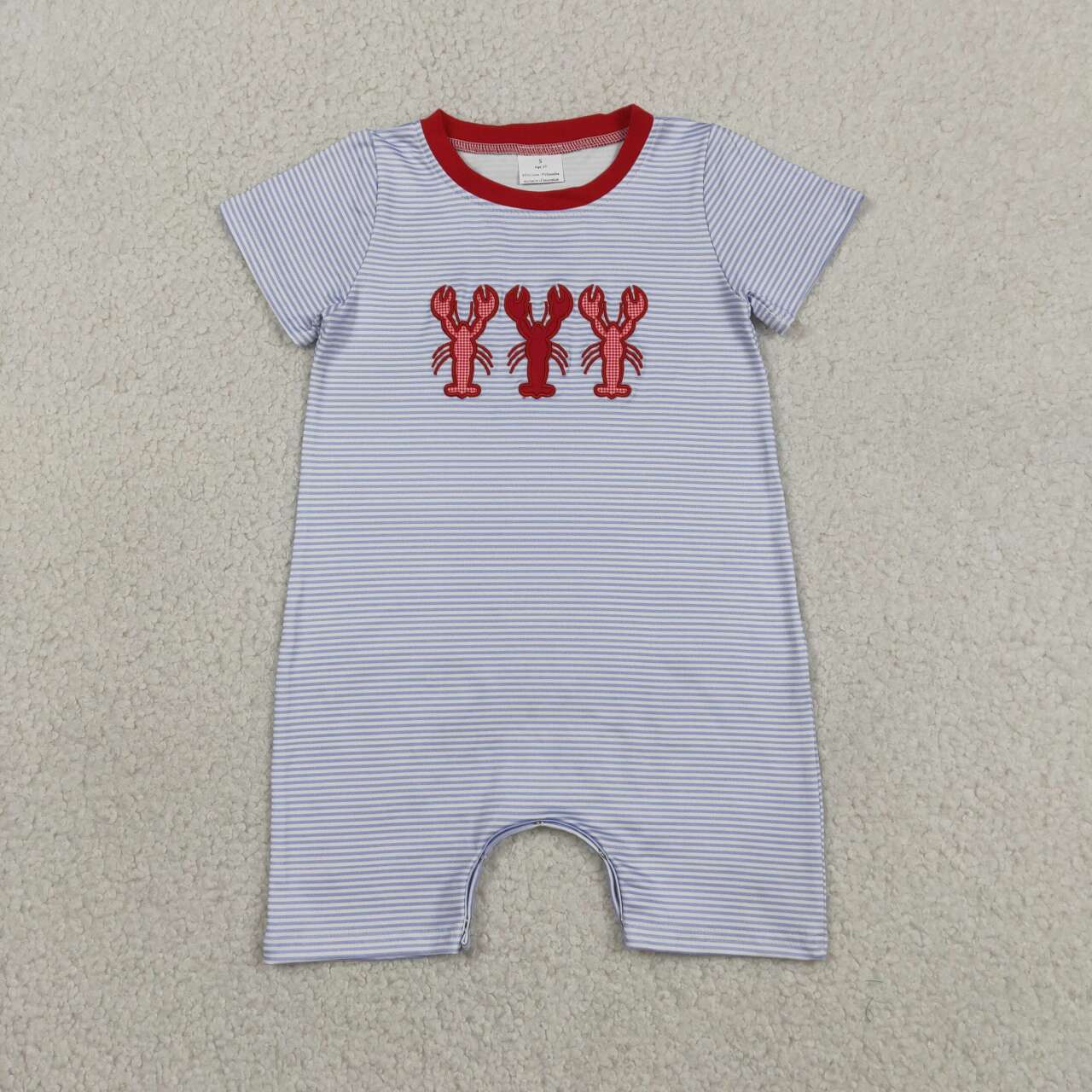 toddle boy embroidery crawfish design romper