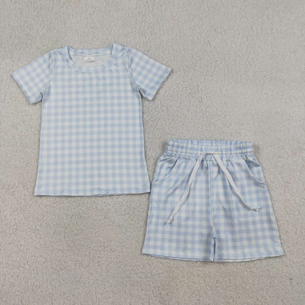 Sky blue plaid boy summer outfit