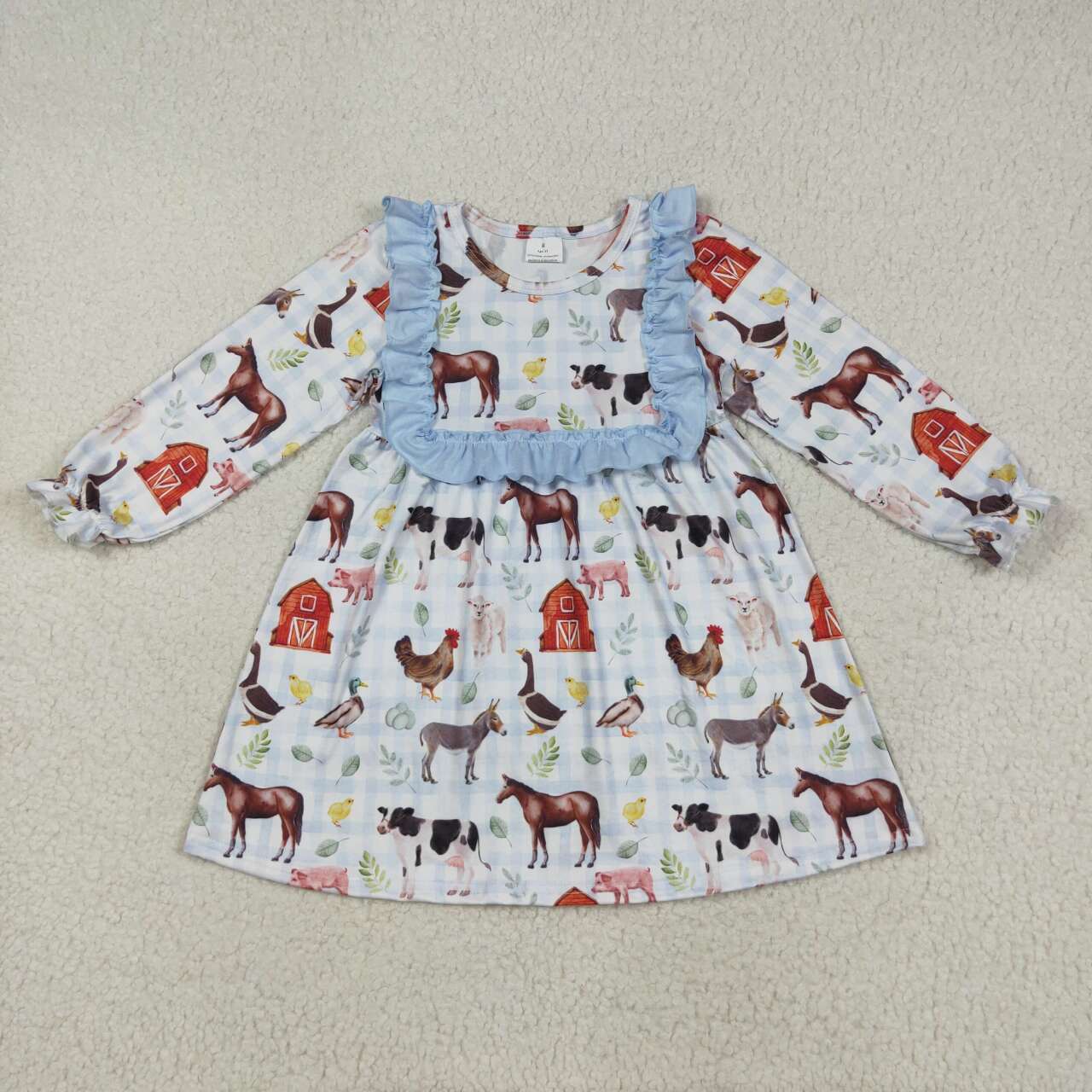 Baby girls farm animal long sleeve dress
