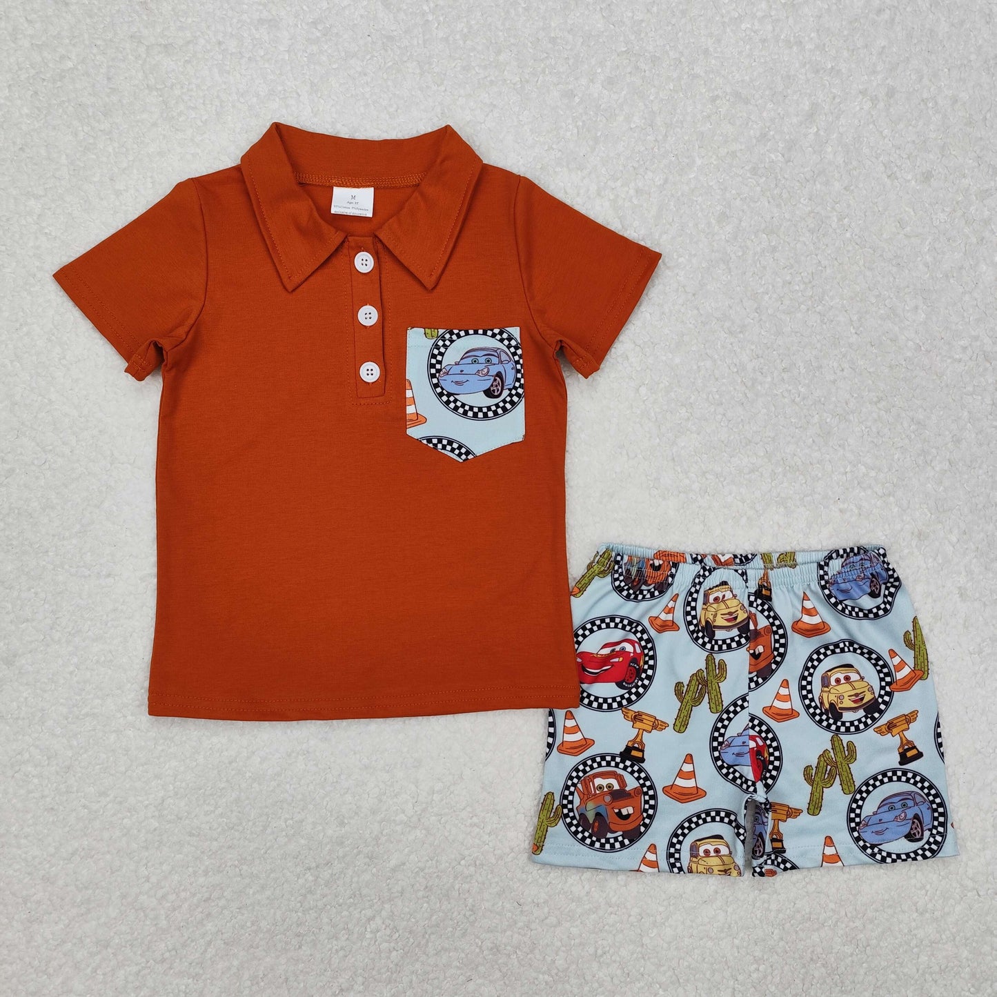 Baby boy cartoon car western summer outfit