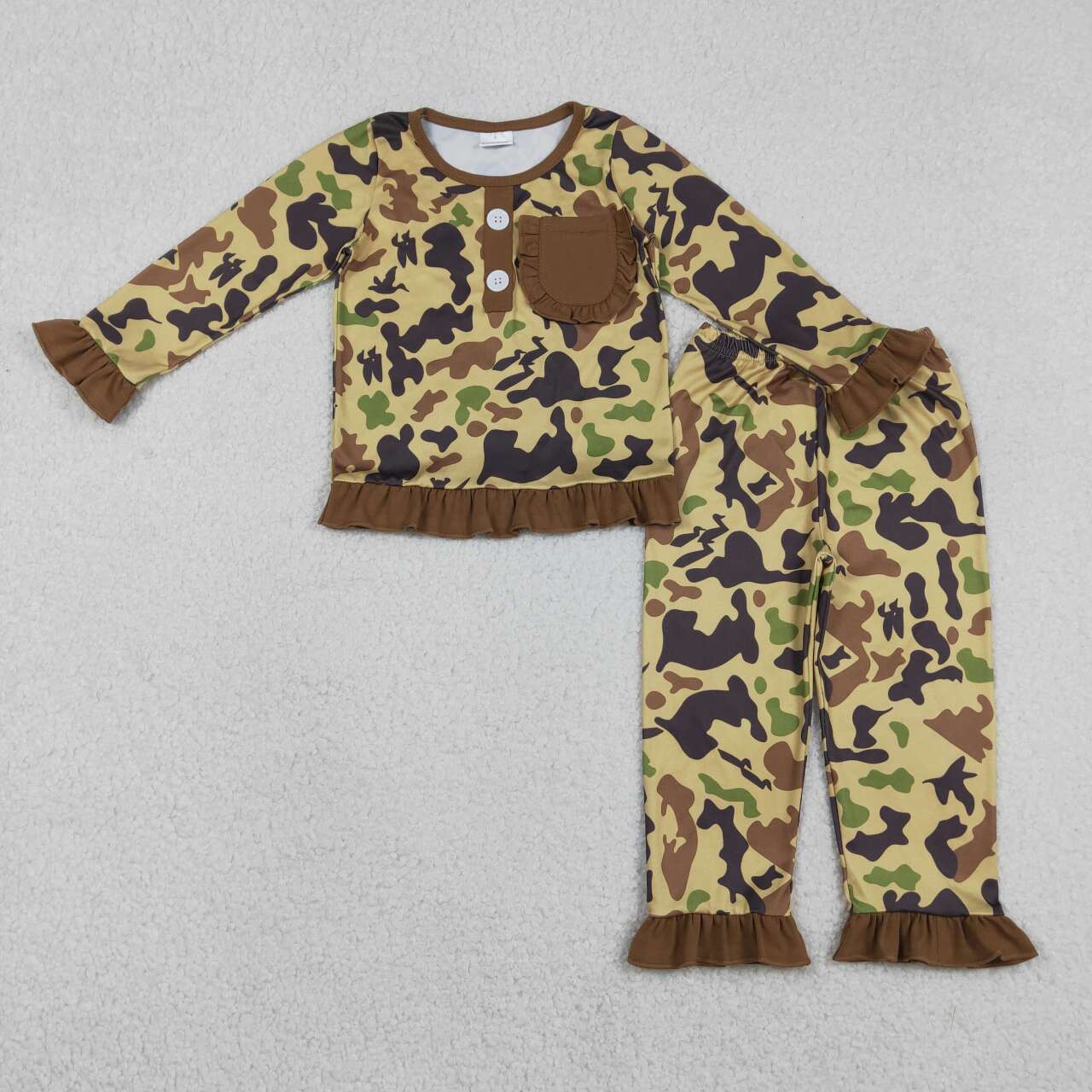 baby girl clothes brown camo long sleeve pajama set