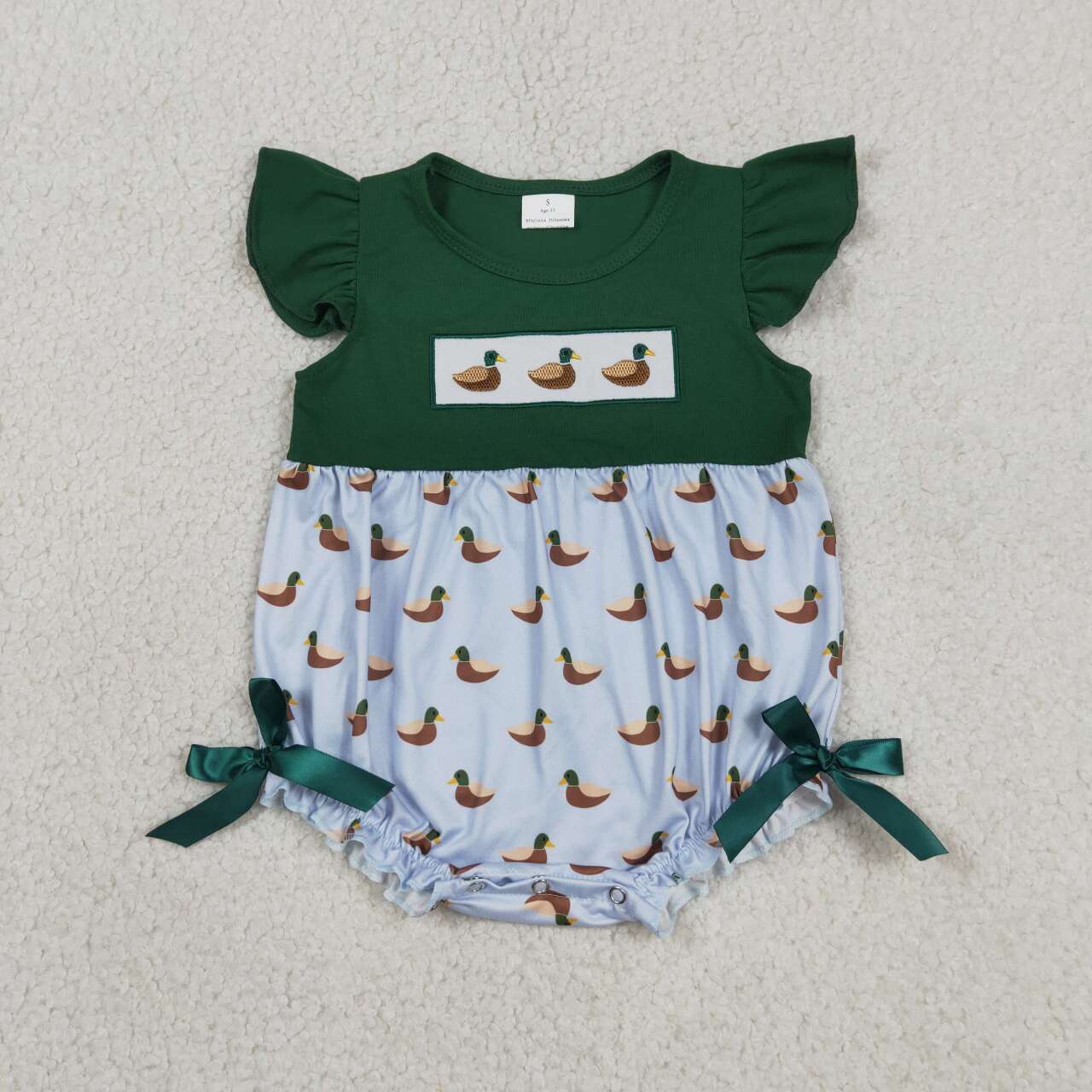 Toddle girl embroidery mallard duck print summer romper