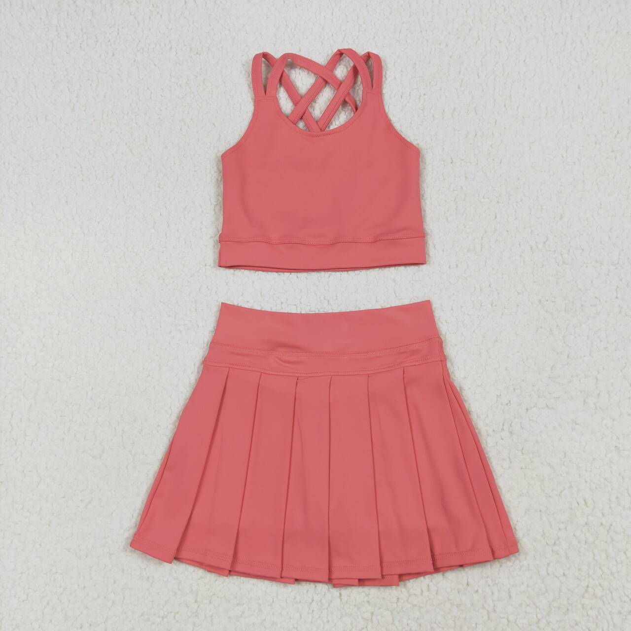 Baby girls coral active wear athletic summer yoga skirt outfit