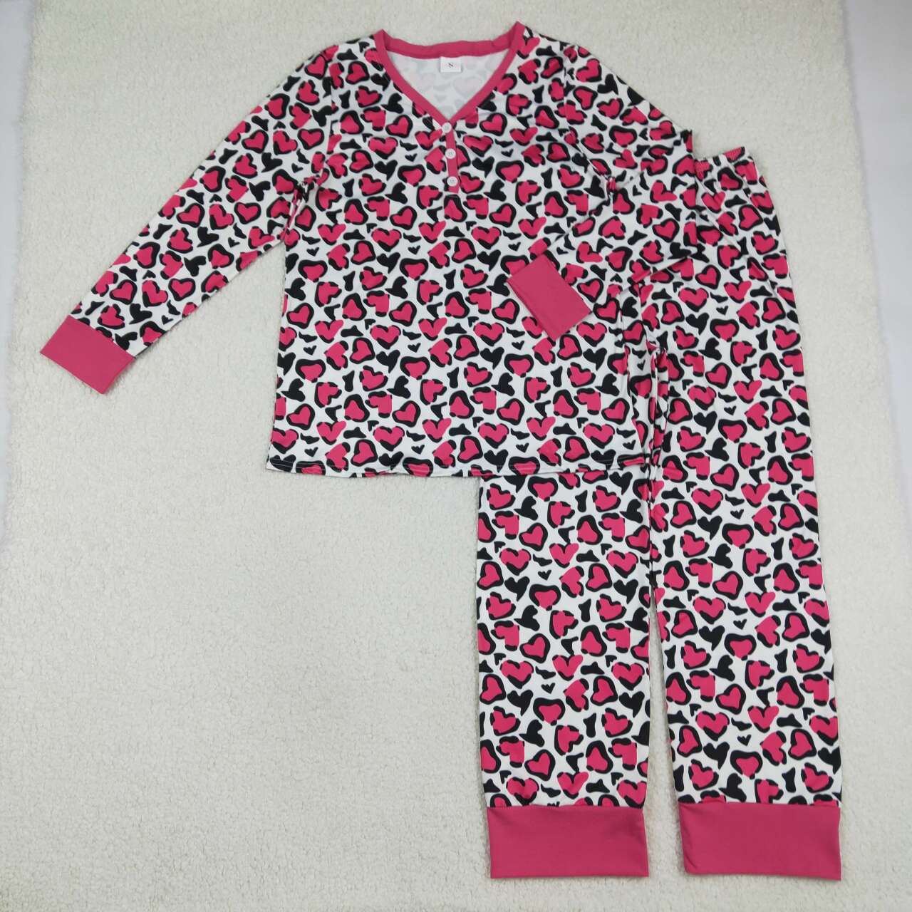 Adult women Valentines day heart long sleeve pajama set