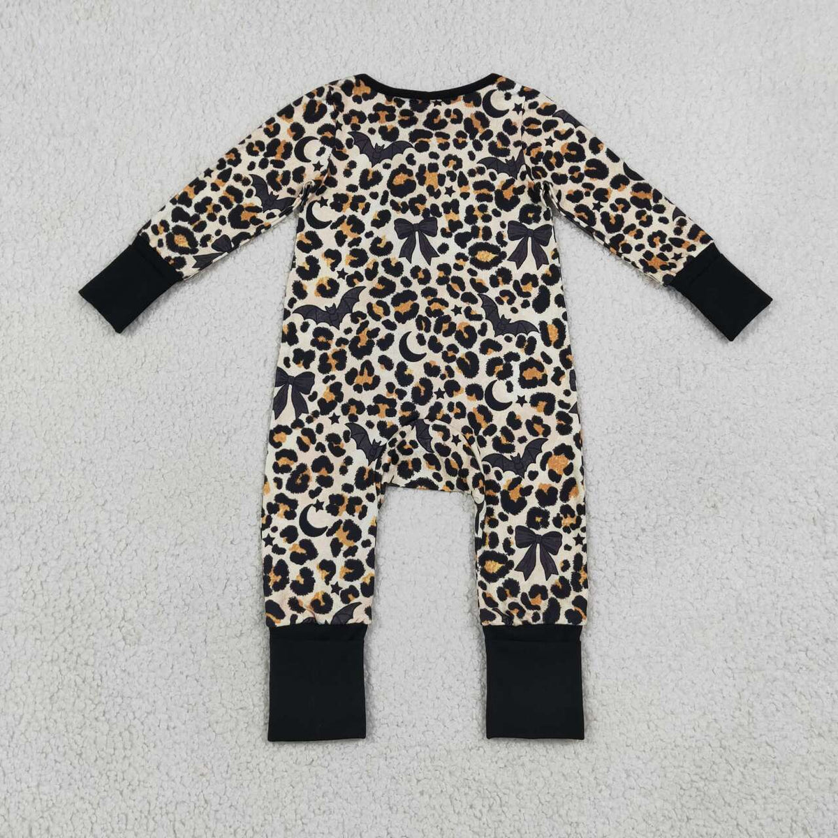 Toddle baby long sleeve halloween bat leopard romper
