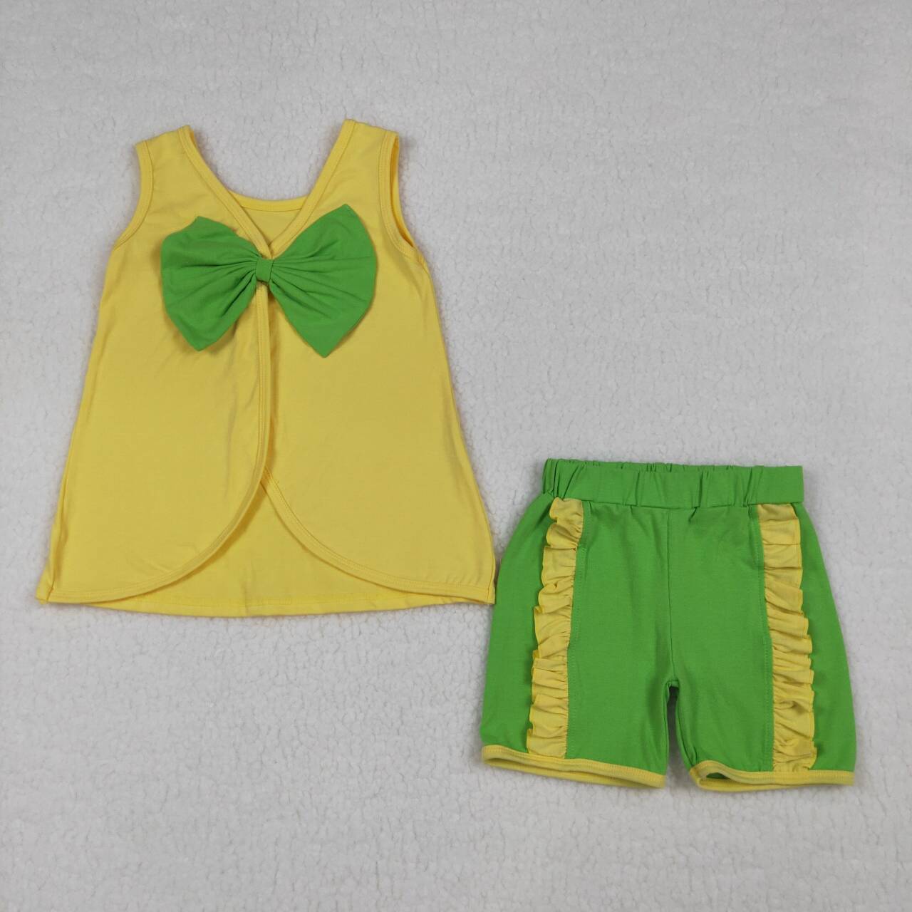Yellow tank top matching shorts girl summer outfit