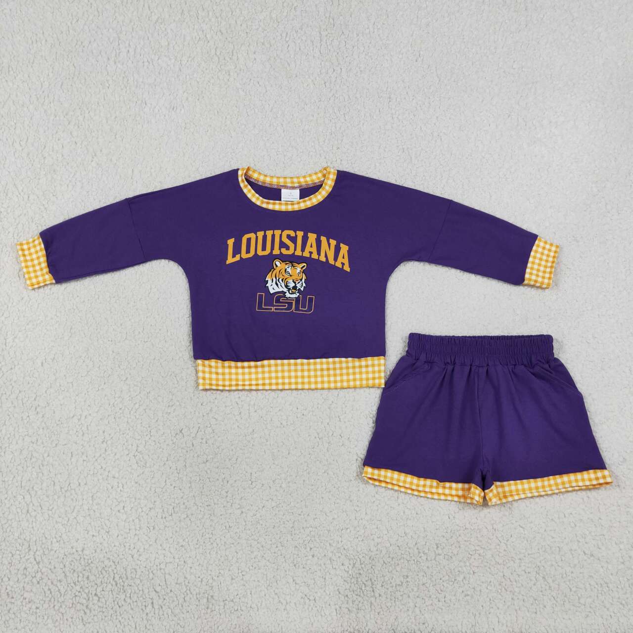 Louisiana long sleeve pullover vinyl top matching shorts girls outfit