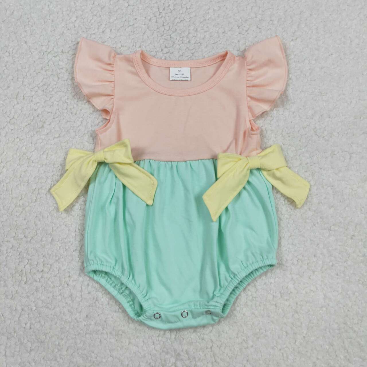 Blue yellow bow design toddle baby girl summer romper