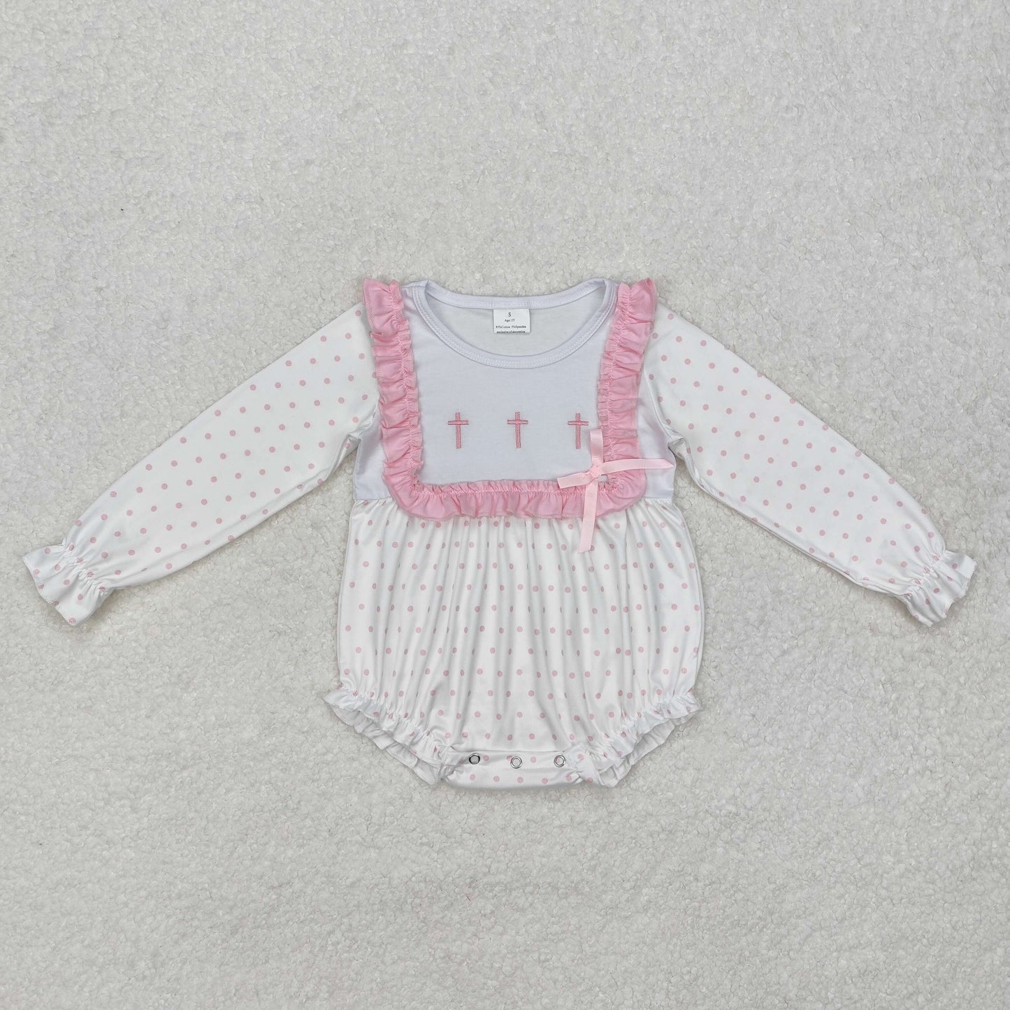 Toddle baby girl embroidery Easter cross polka dots romper