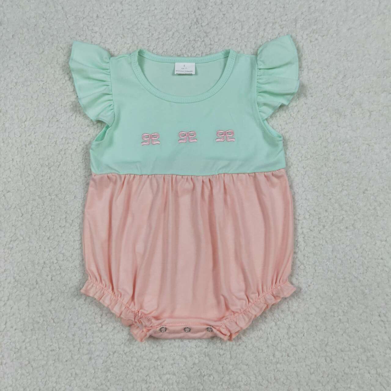 Embroidery Pink bow design baby girl summer romper