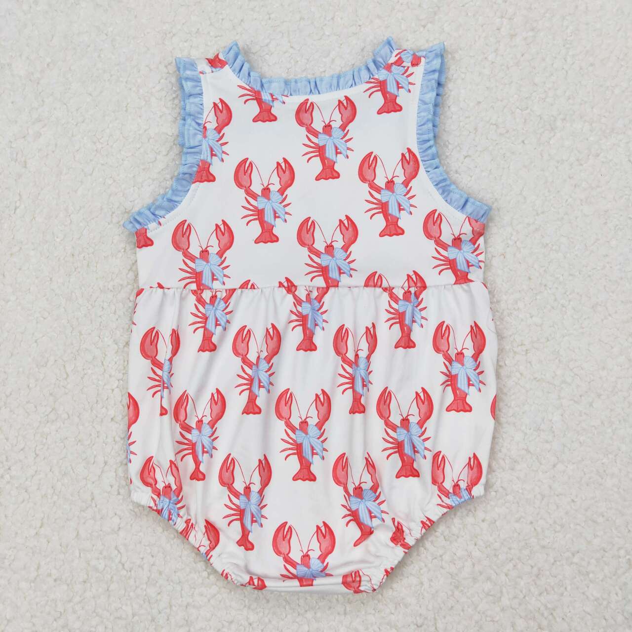 Toddle baby girl crawfish blue bow summer romper