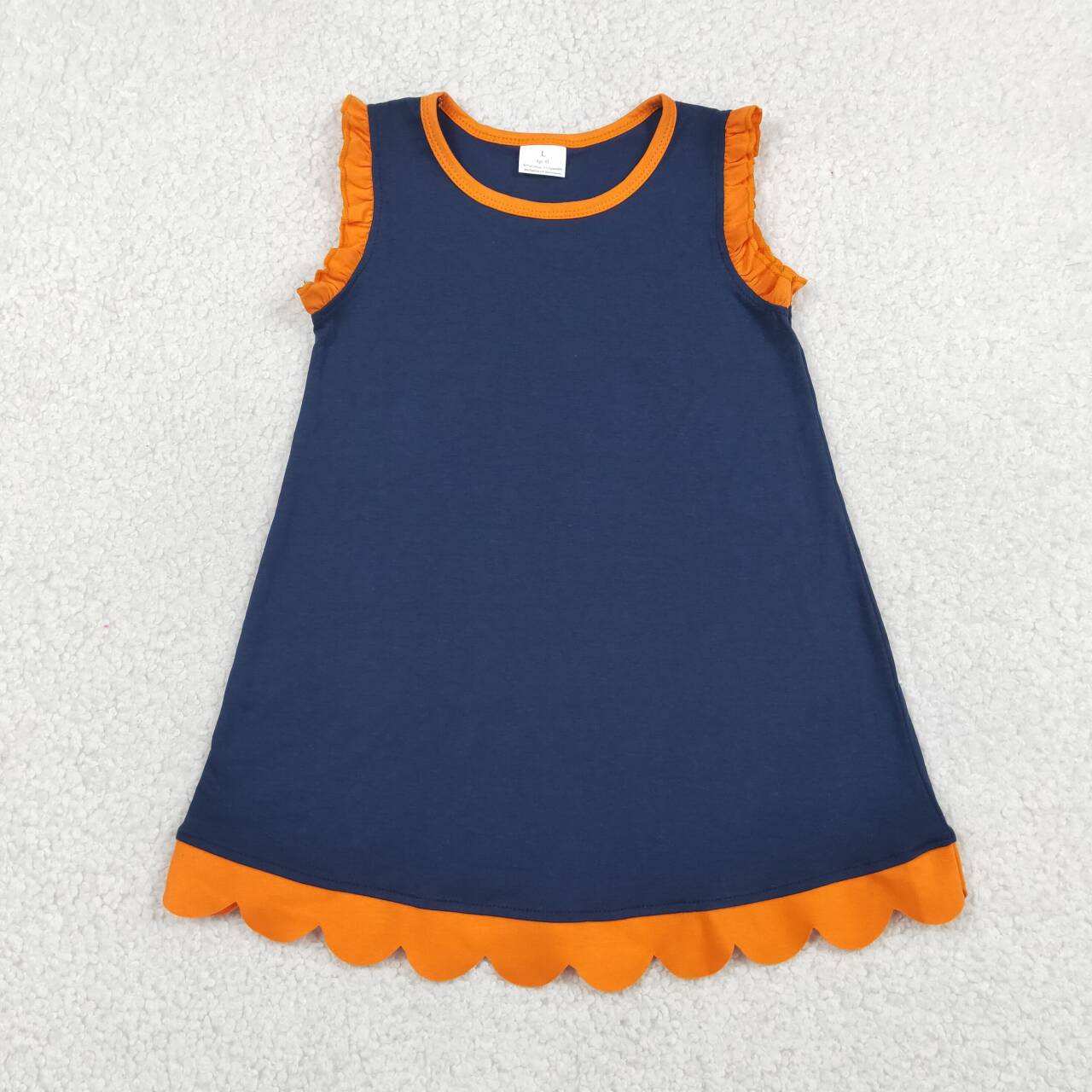 Navy color orange ruffle girls summer dress