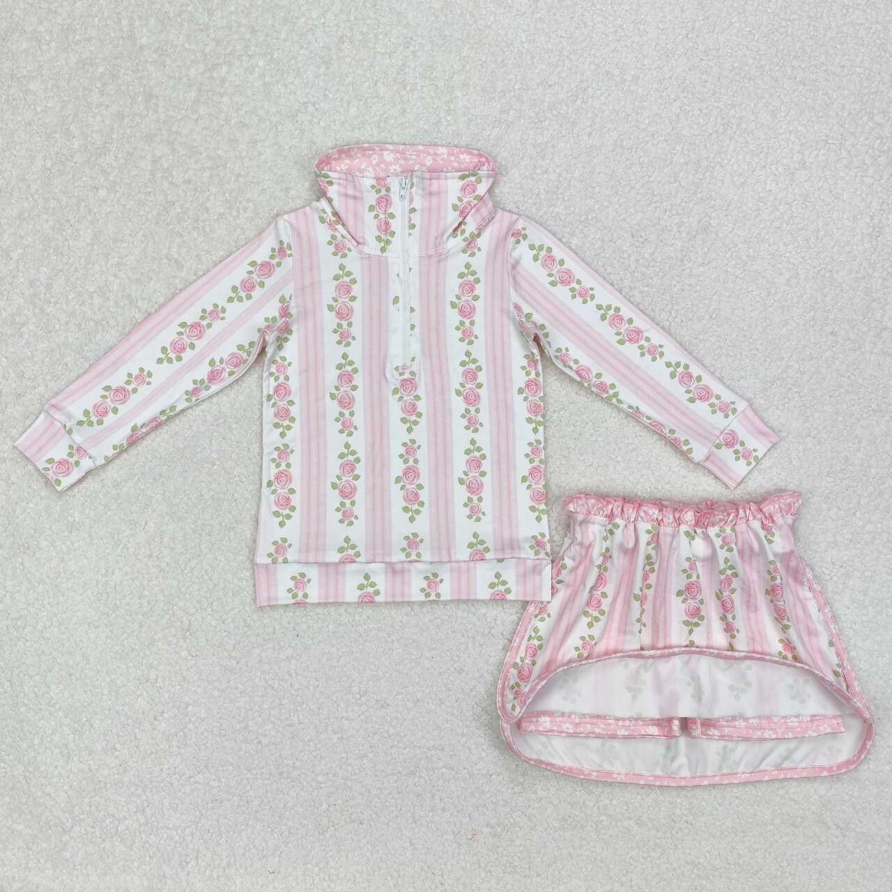 Baby girls pink flower top matching skirt outfit