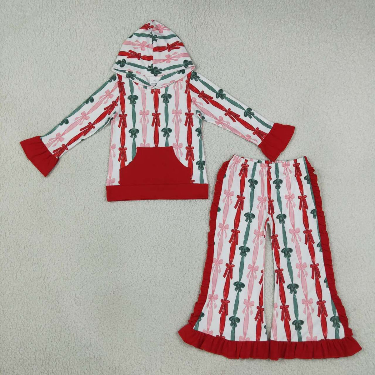 Girls long sleeve Christmas bows top matching pants fall outfit