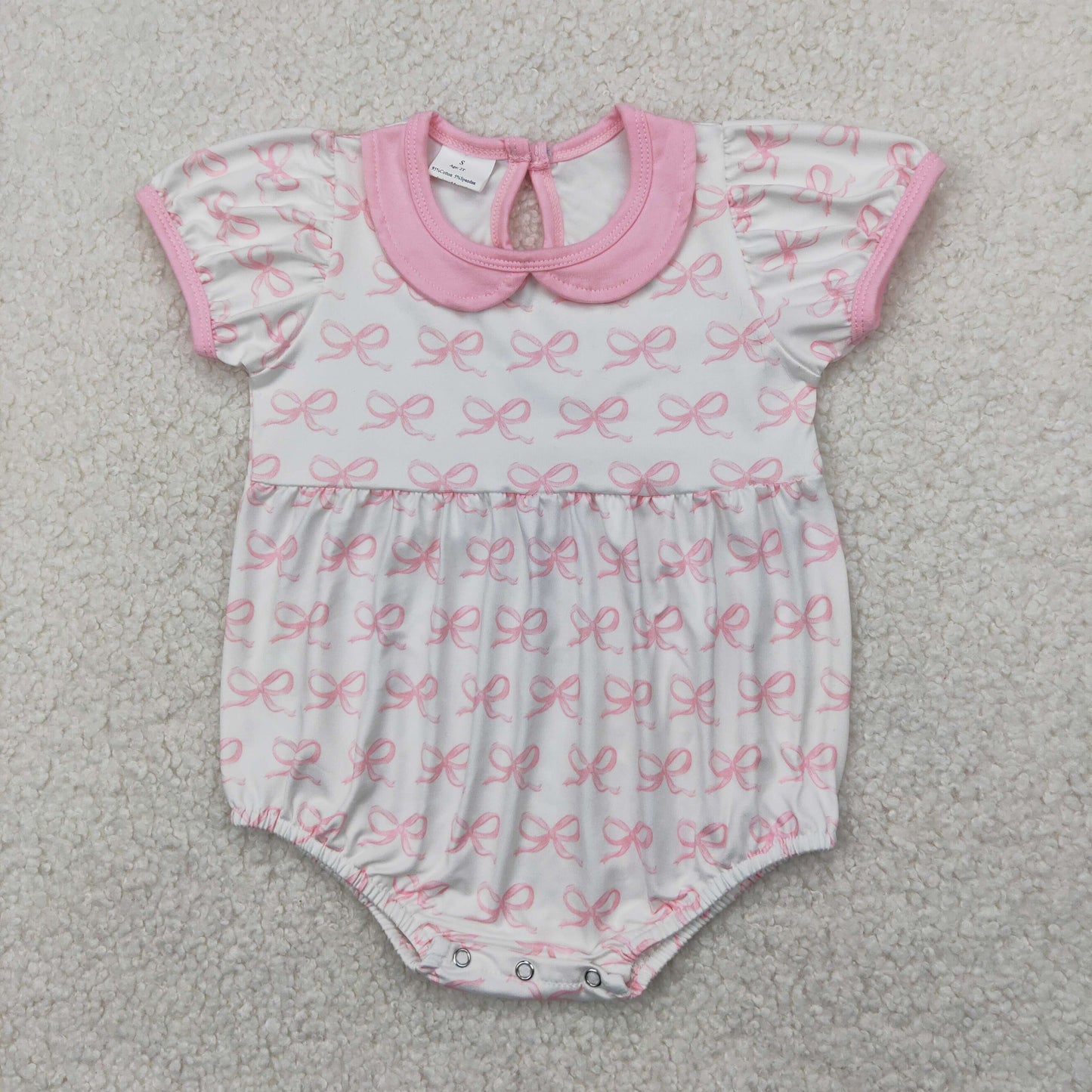 Baby girl pink bow boutique romper