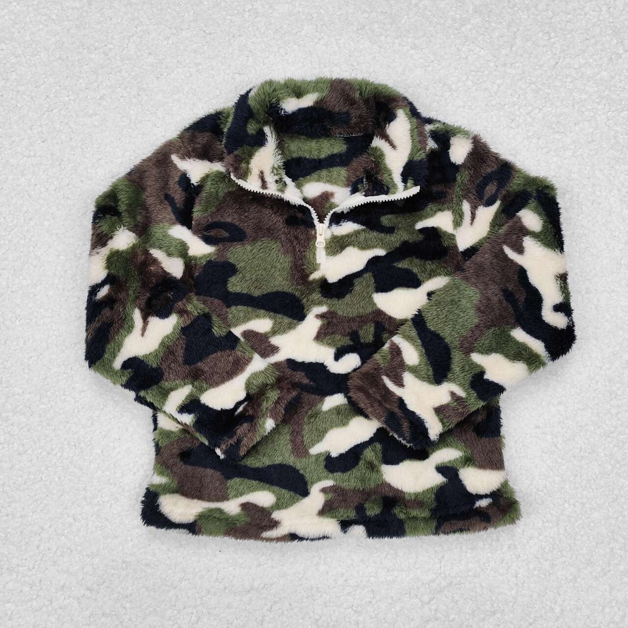 infant baby boy green camo Sherpa jacket pullover coat