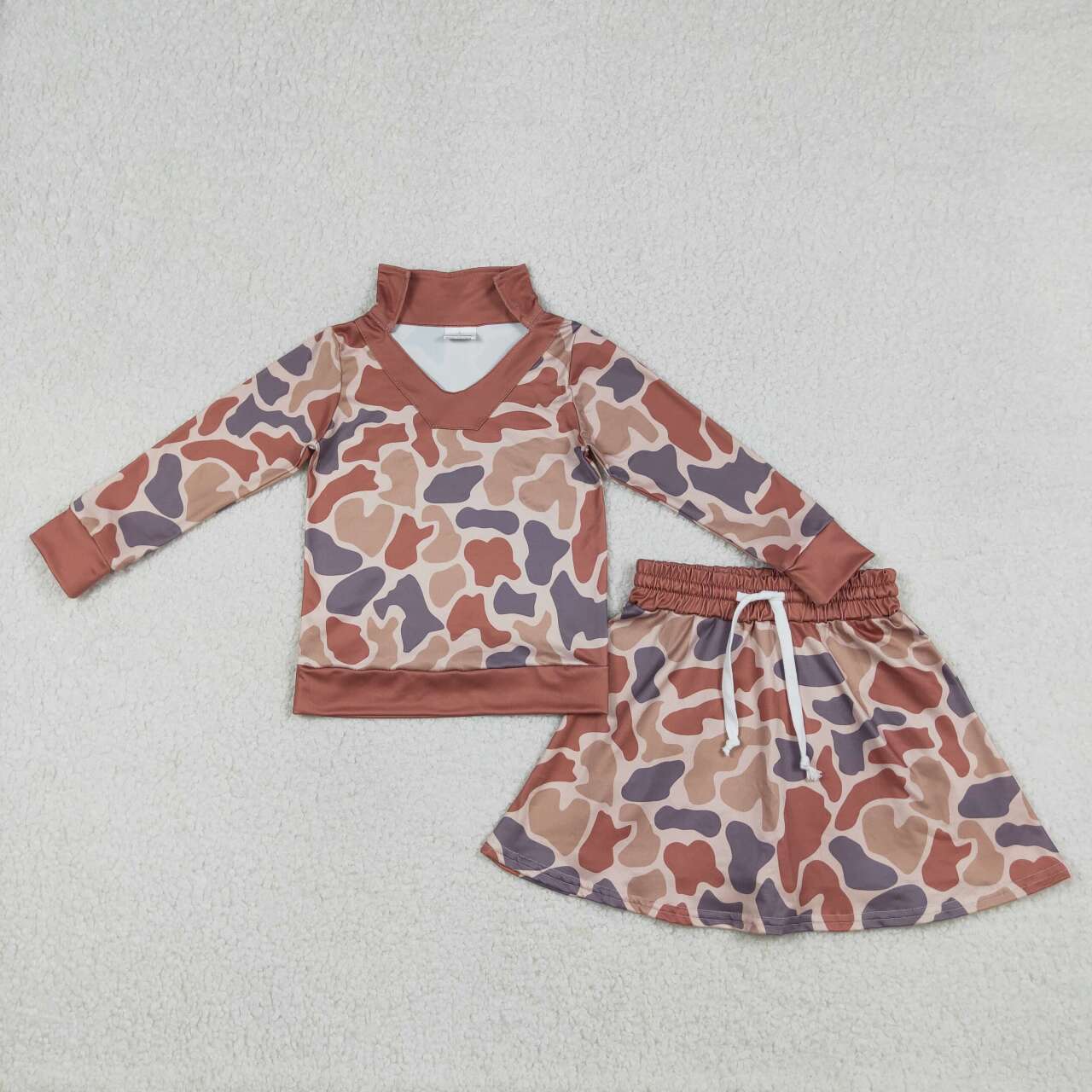 Light brown camo pullover matching skirt girls long sleeve outfit