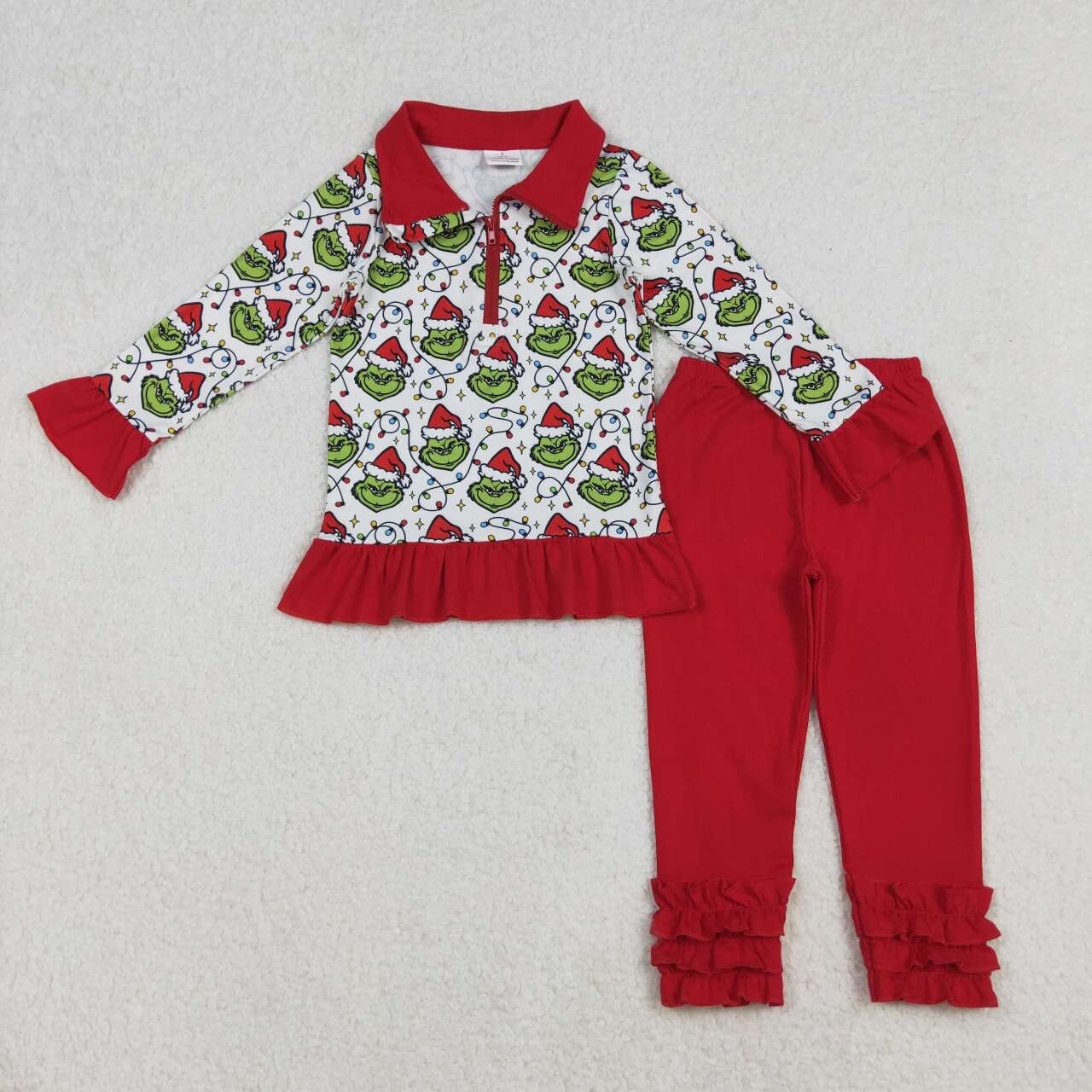 Christmas green face design kids girls matching outfit