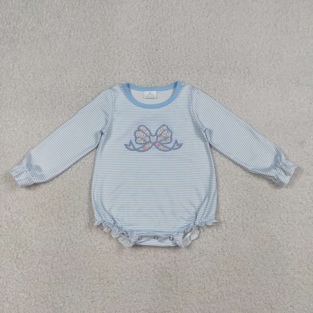 Embroidery Floral bow toddle baby long sleeve romper