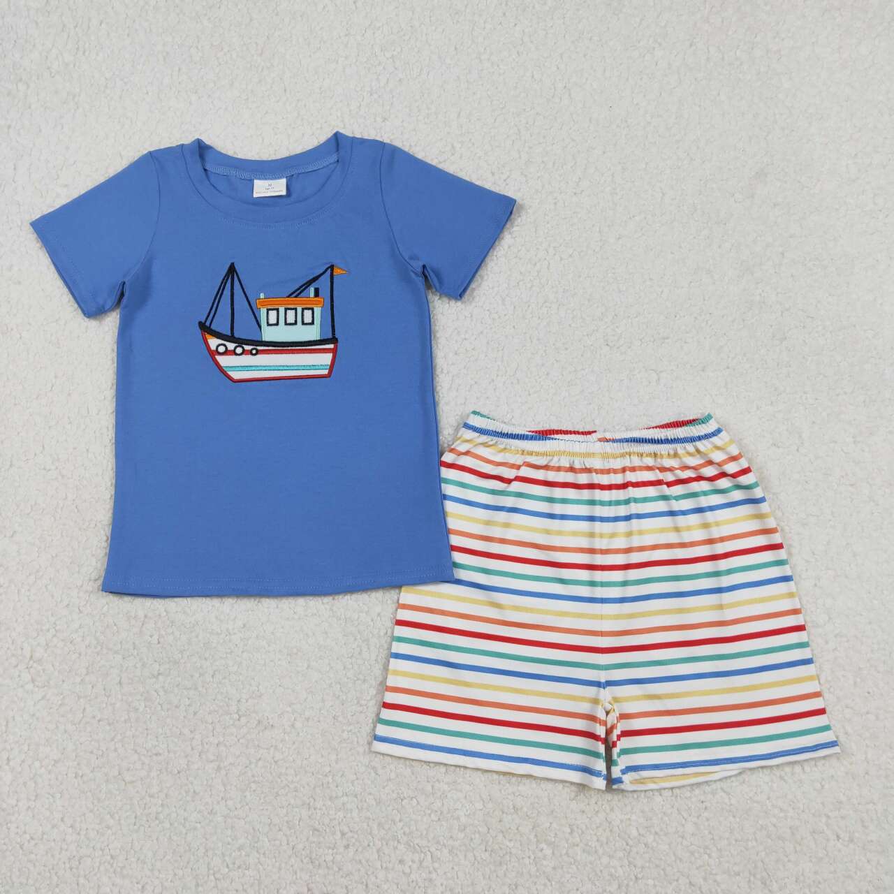 Embroidery Sailboat top matching shorts boy outfit