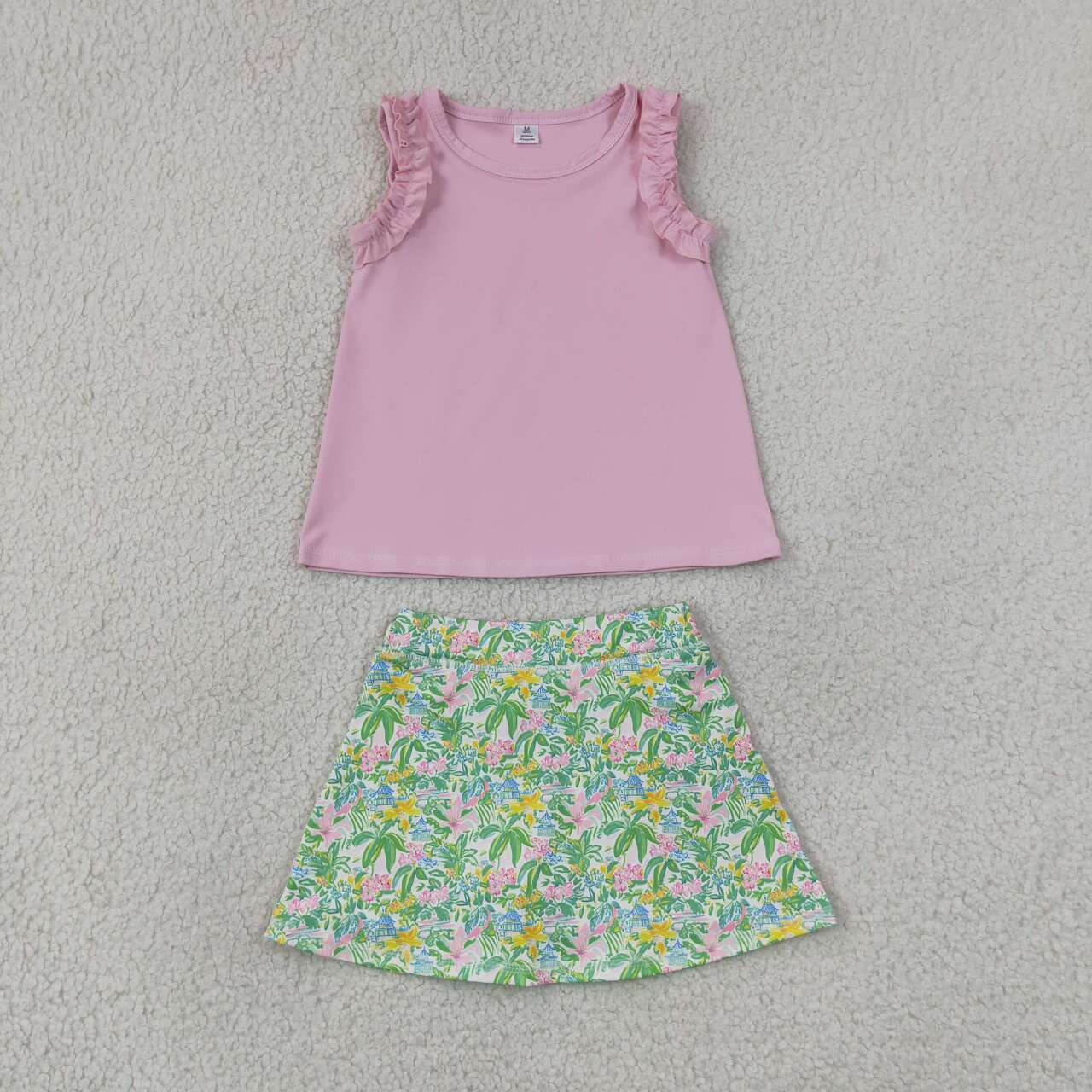 Pink tank top matching yoga skorts girls summer outfit