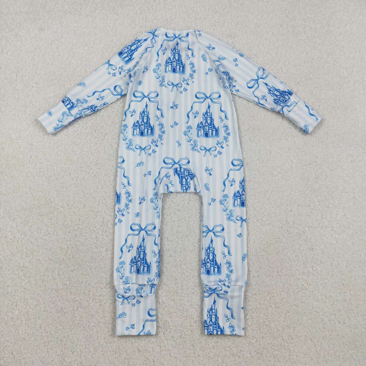 Blue bow castle toddle baby long sleeve romper