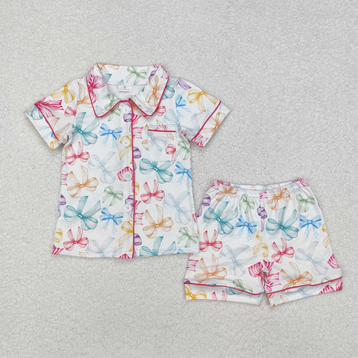 Colorful bow design baby girls short sleeve pajama set