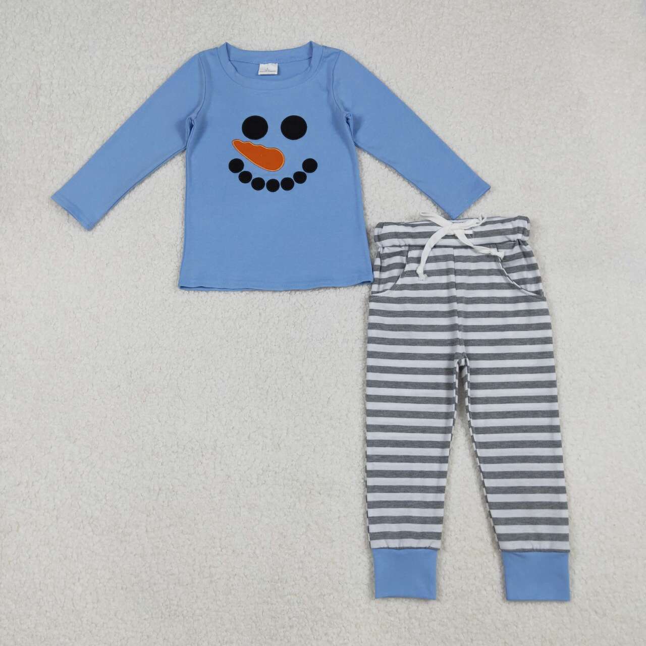 Kids boys embroidery Christmas snowman matching outfit