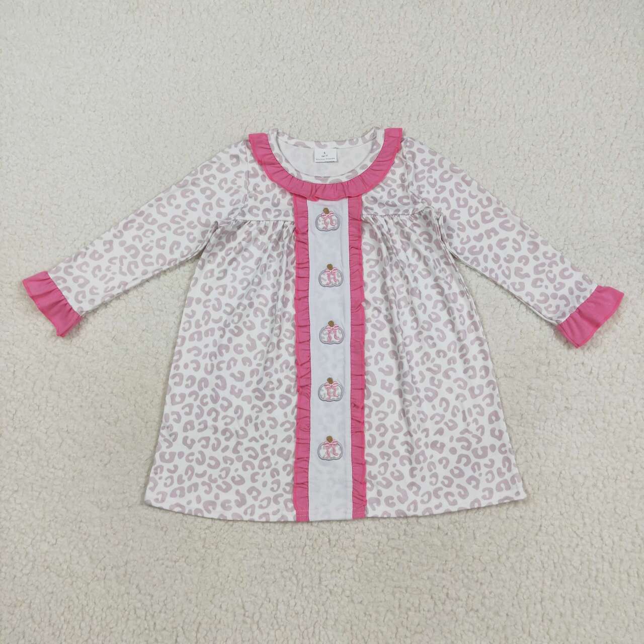 Embroidery Leopard pumpkins girls long sleeve dress