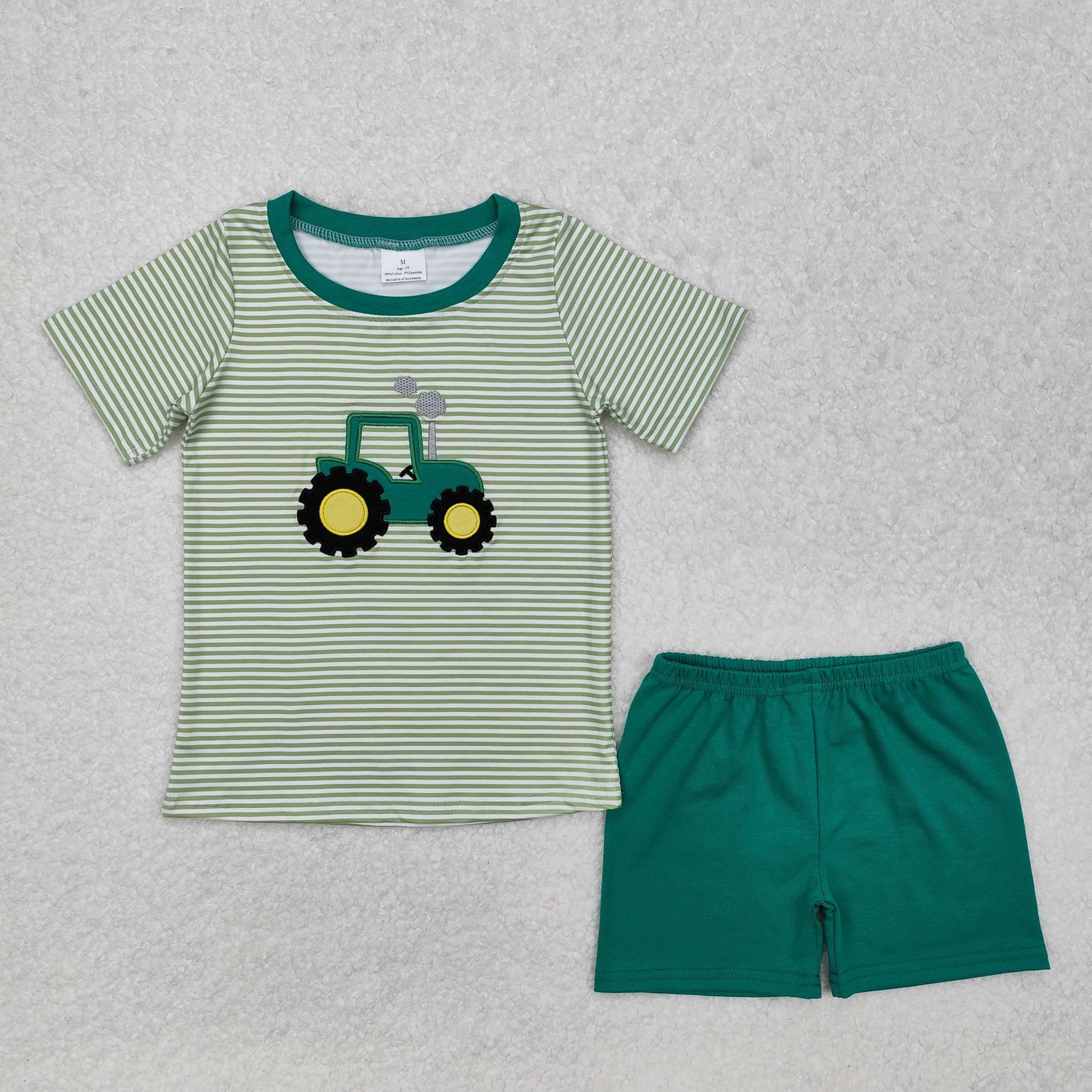 USA SHOP Baby boy embroidery farm tractor short sleeve outfit