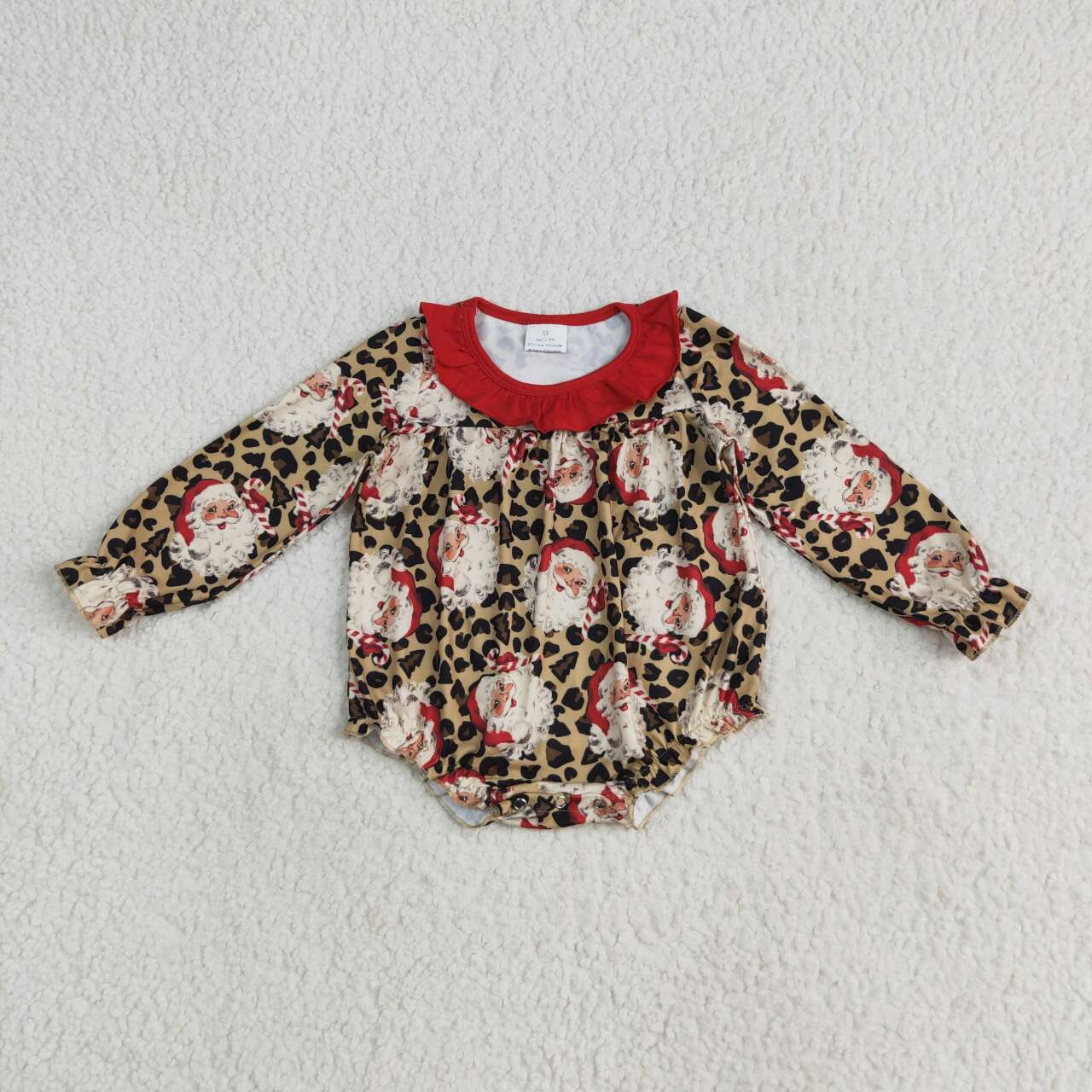 Christmas Santa leopard long sleeve romper