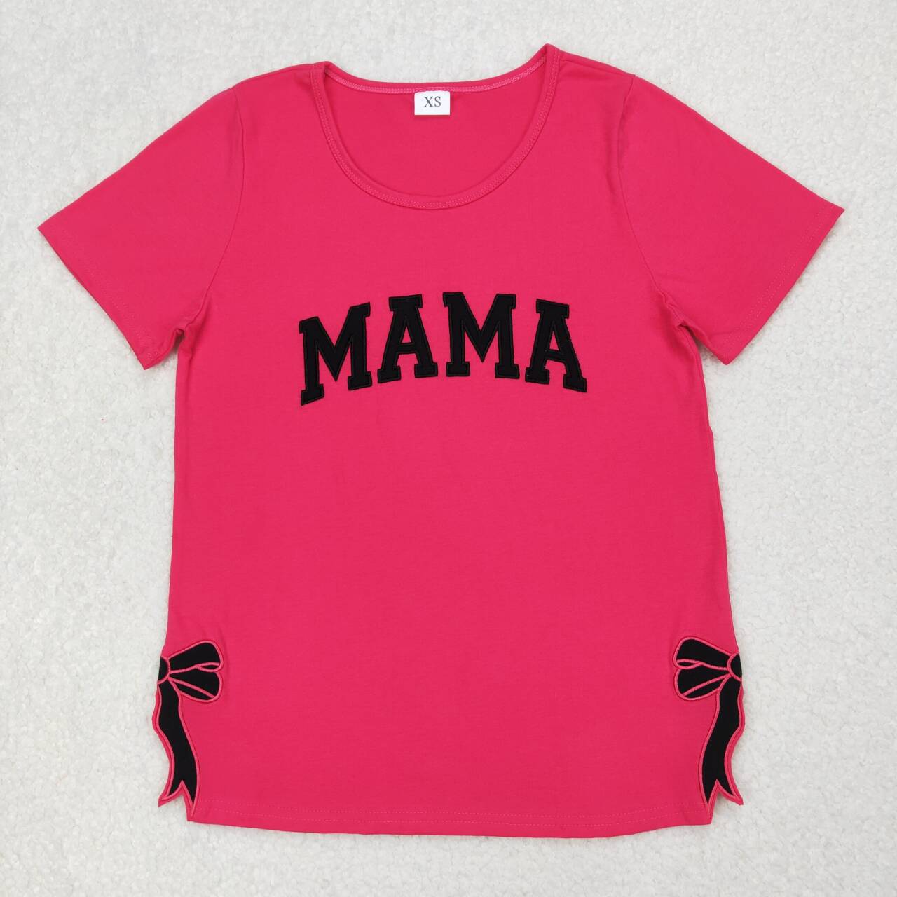 Cow print embroidery Mama letter Adult short sleeve hot pink t-shirt top