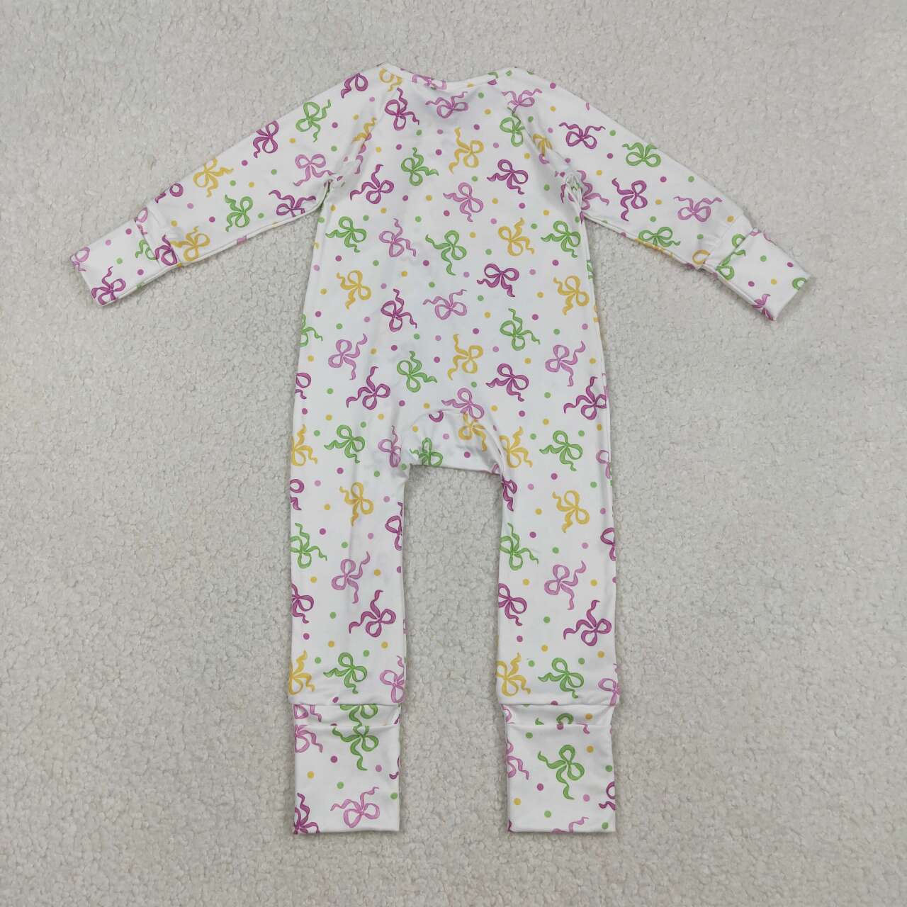 Mardi Gras lavender bows print toddle baby long sleeve romper