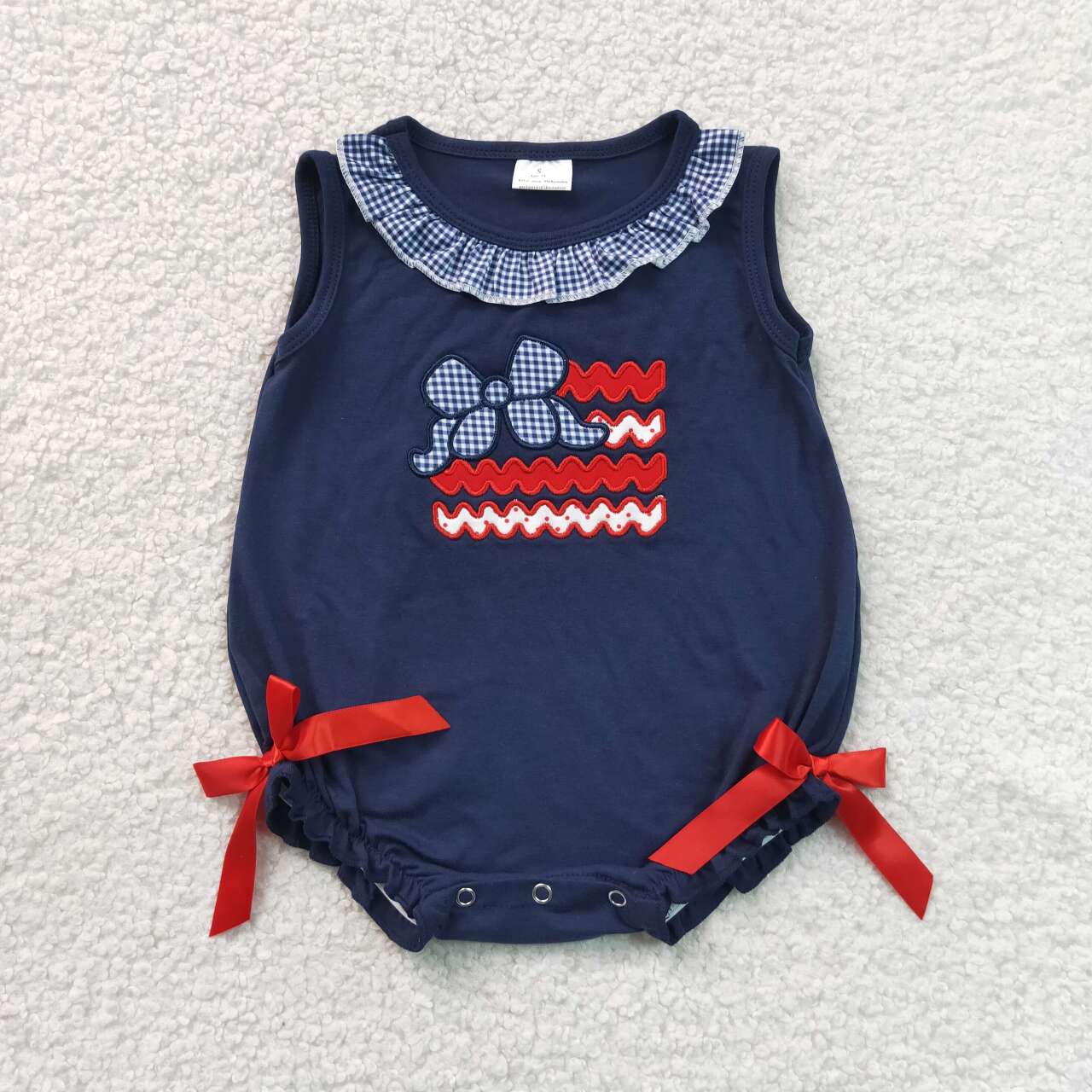 Embroidery Plaid bow toddle girl summer romper