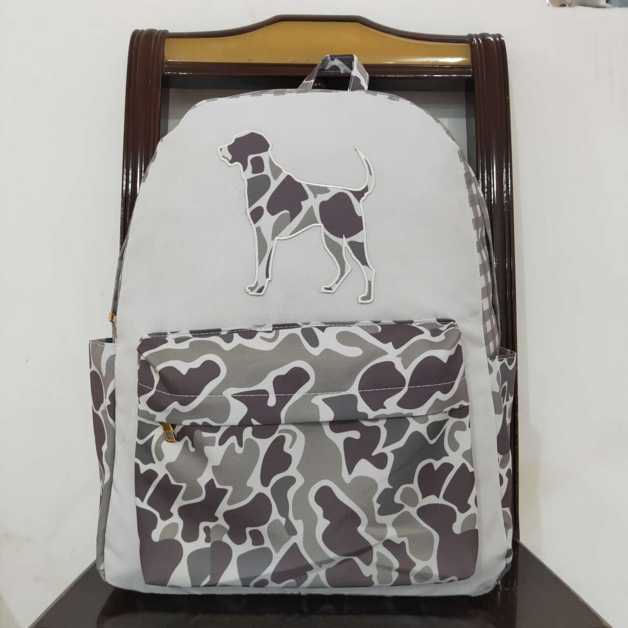 baby baby grey camo dog print mini backpack