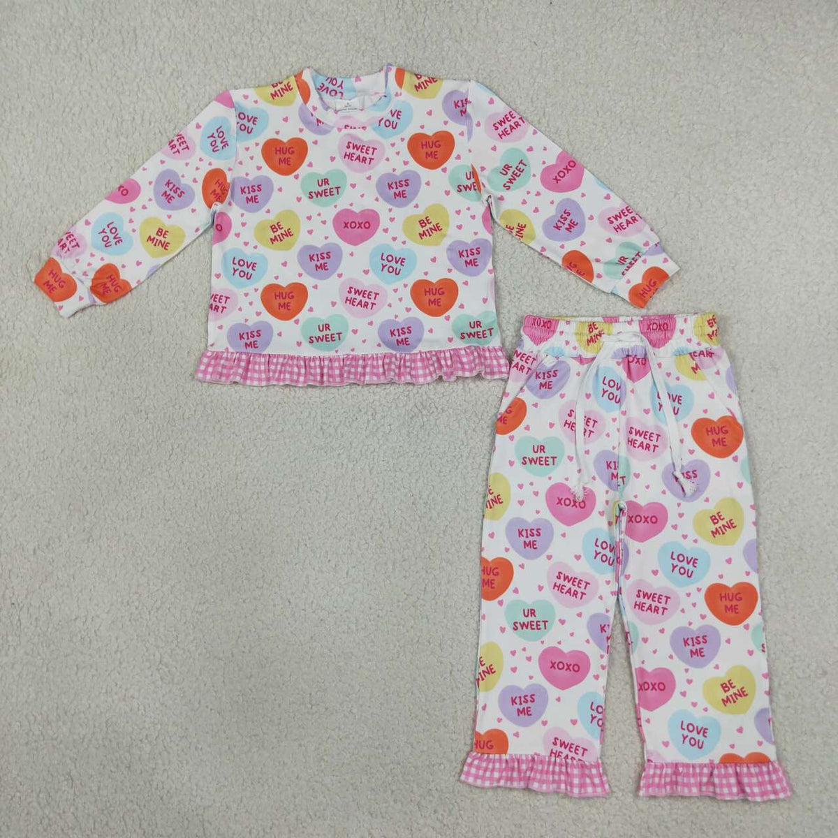 Valentines heart long sleeve top matching pants girls outfit