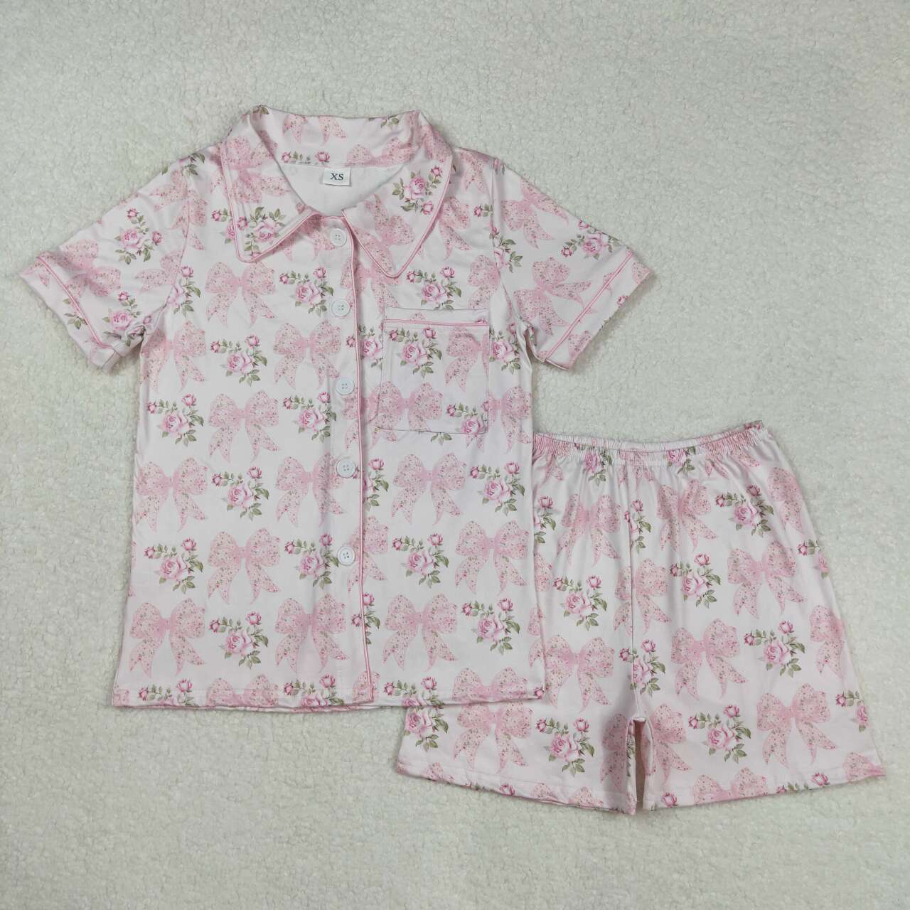 Adult women pink bow floral summer pajama set