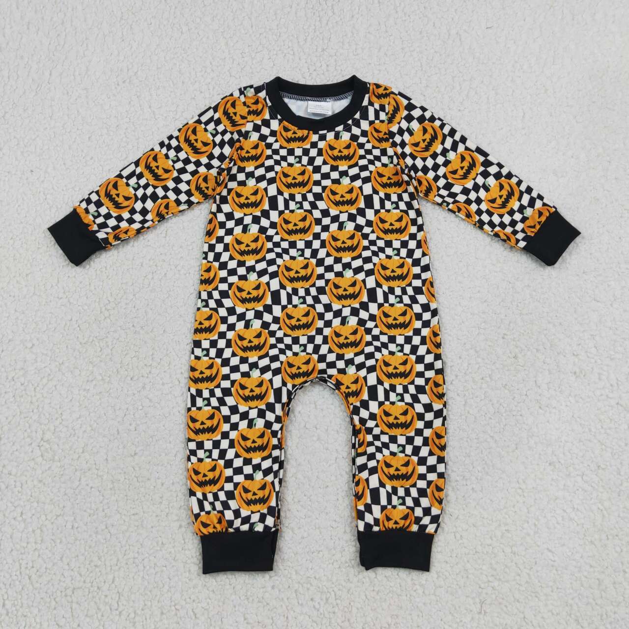 toddle boy halloween pumpkin black checkered romper
