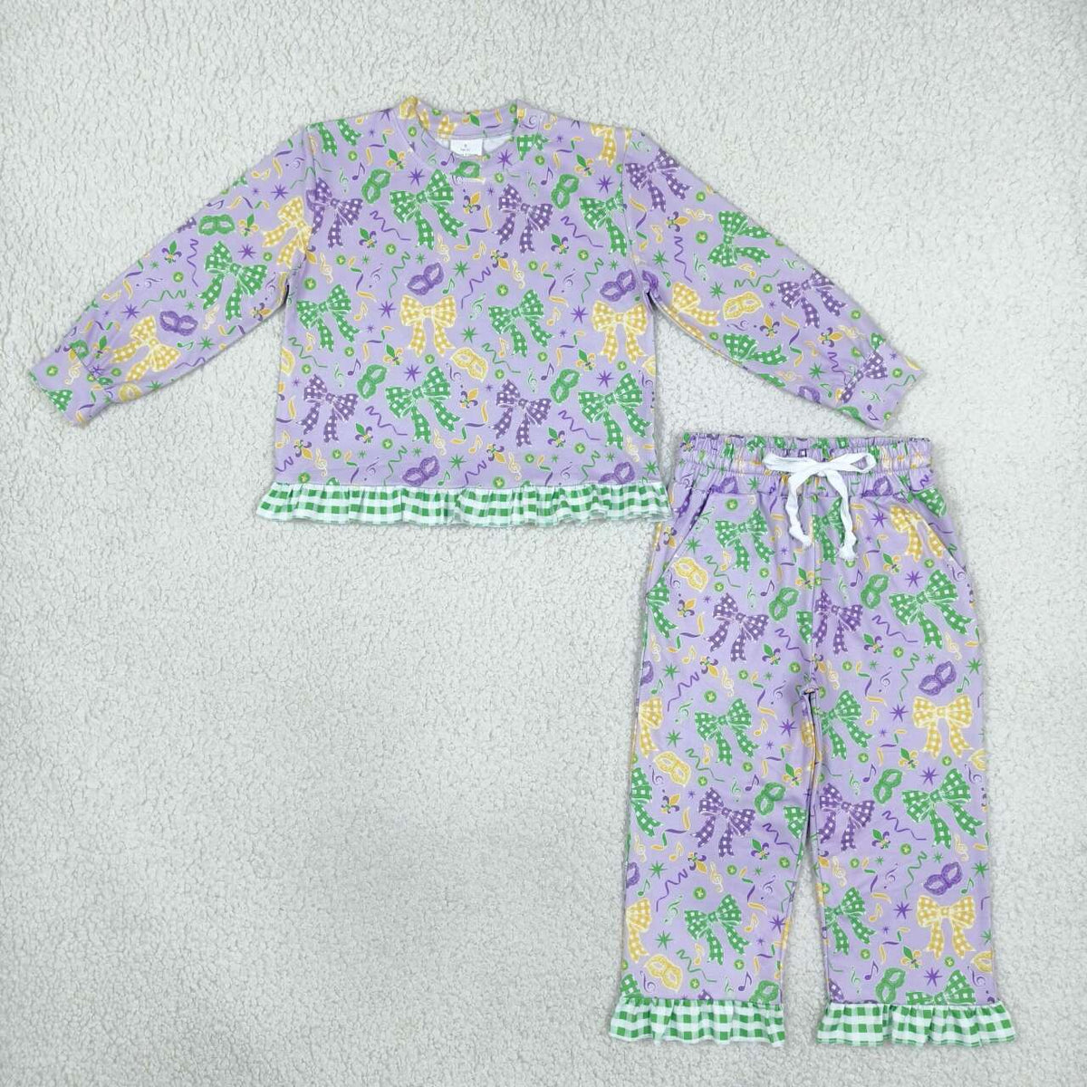 Mardi Gras long sleeve top matching pants girls outfit