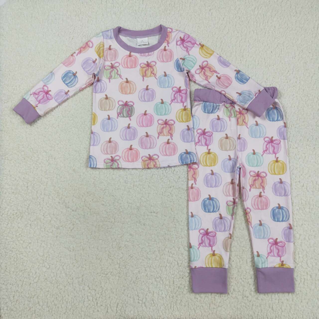 Colorful pumpkins design girls long sleeve matching outfit