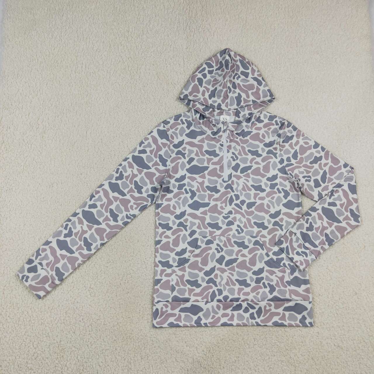 Adult man grey camo long sleeve hoodie top